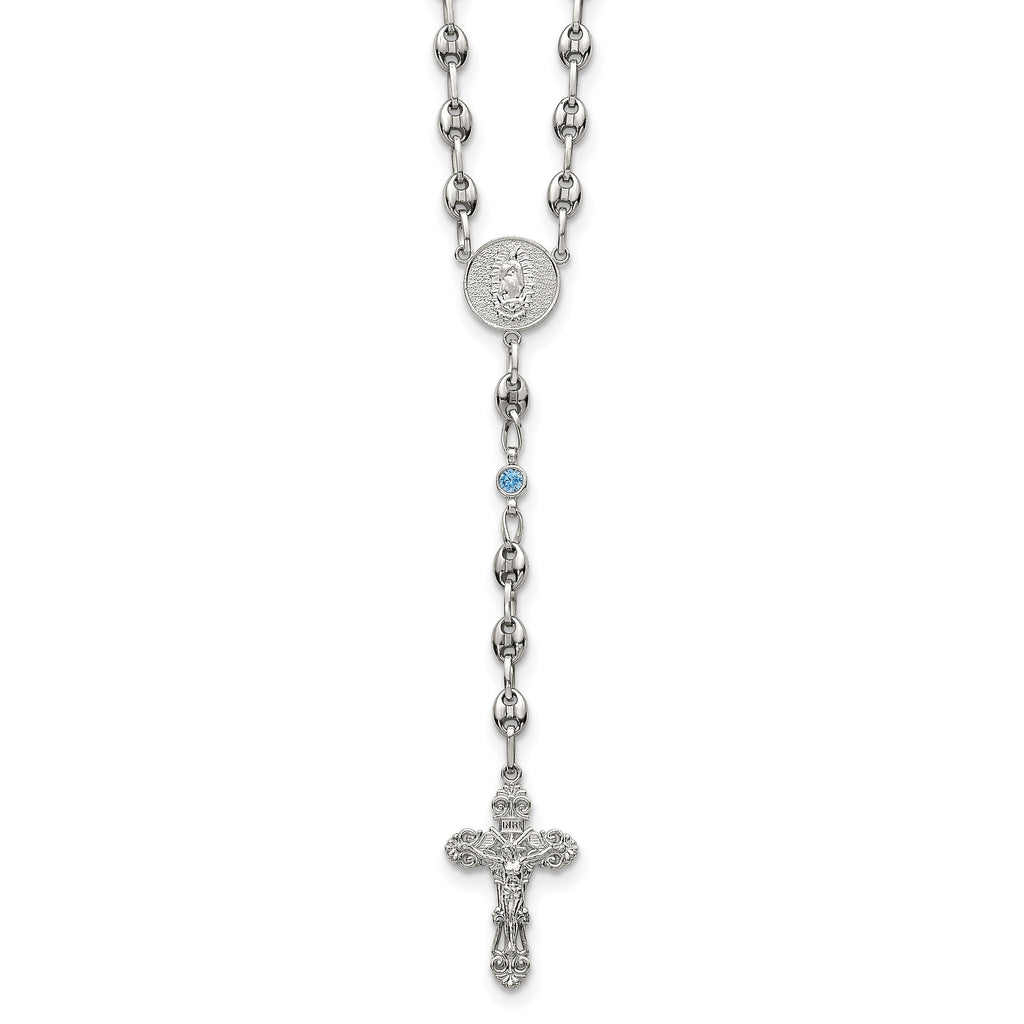 Polished Blue Cubic Zirconia Stainless Steel Necklace 4.35mm 21in