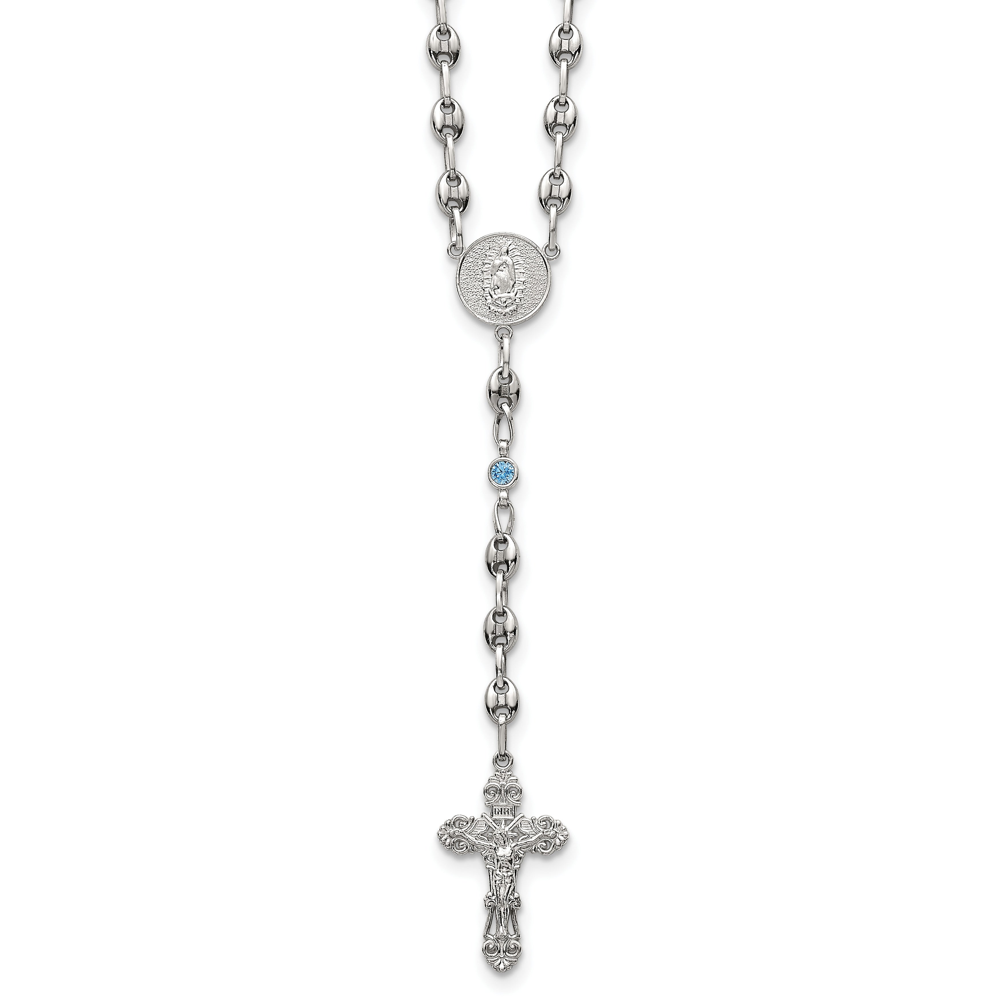 Polished Blue Cubic Zirconia Stainless Steel Necklace 4.35mm 21in