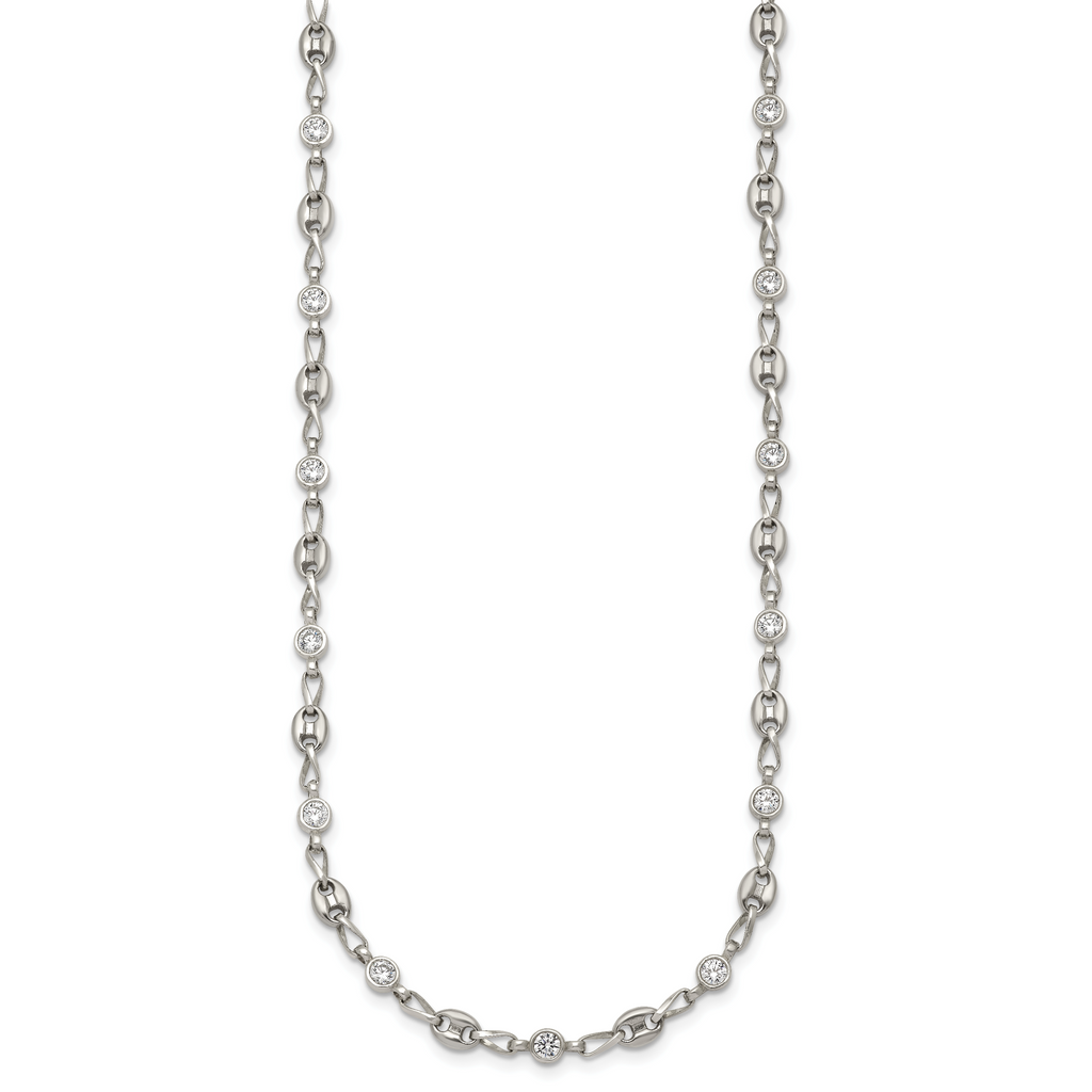 Polished Cubic Zirconia Anchor Stainless Steel Necklace 4.35mm