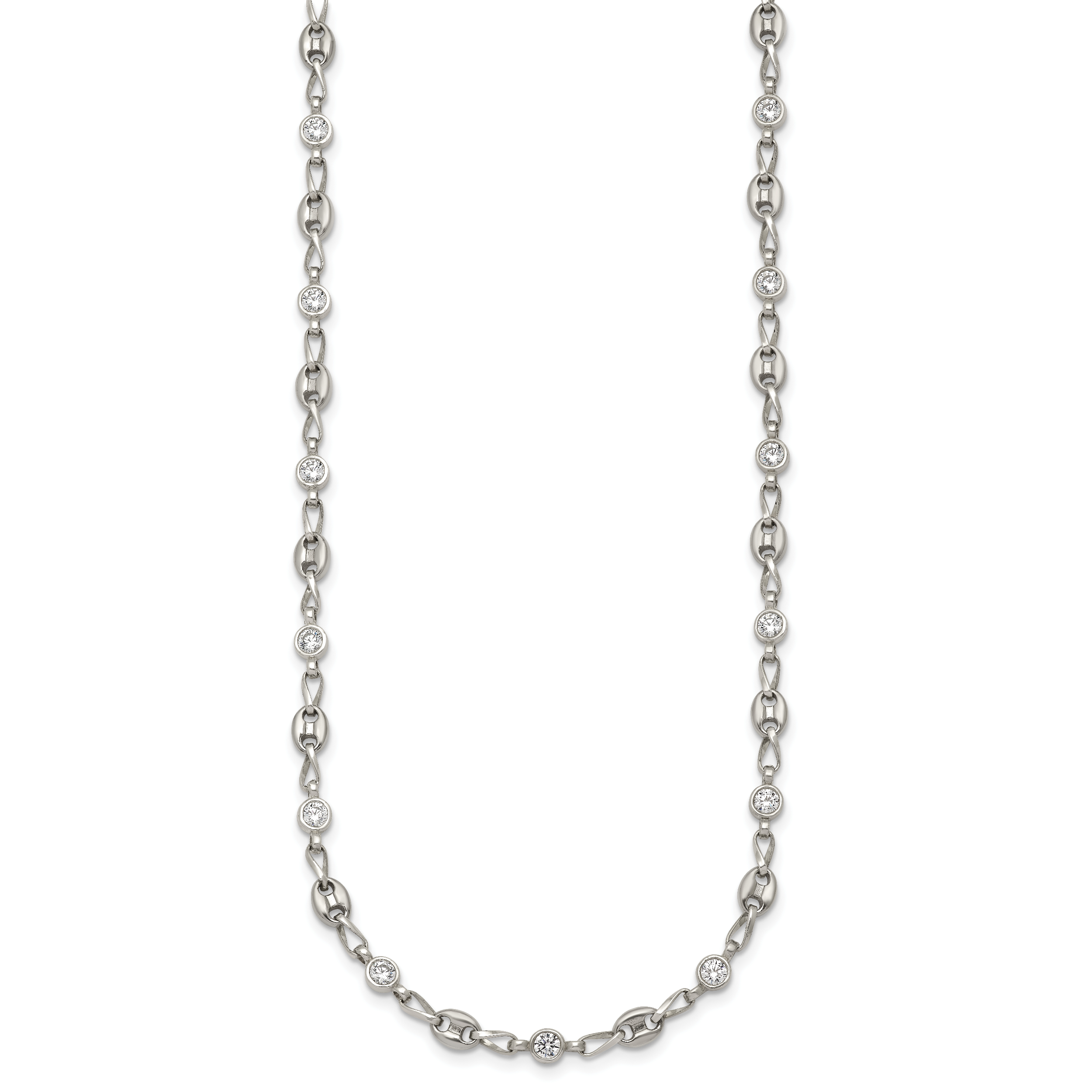 Polished Cubic Zirconia Anchor Stainless Steel Necklace 4.35mm