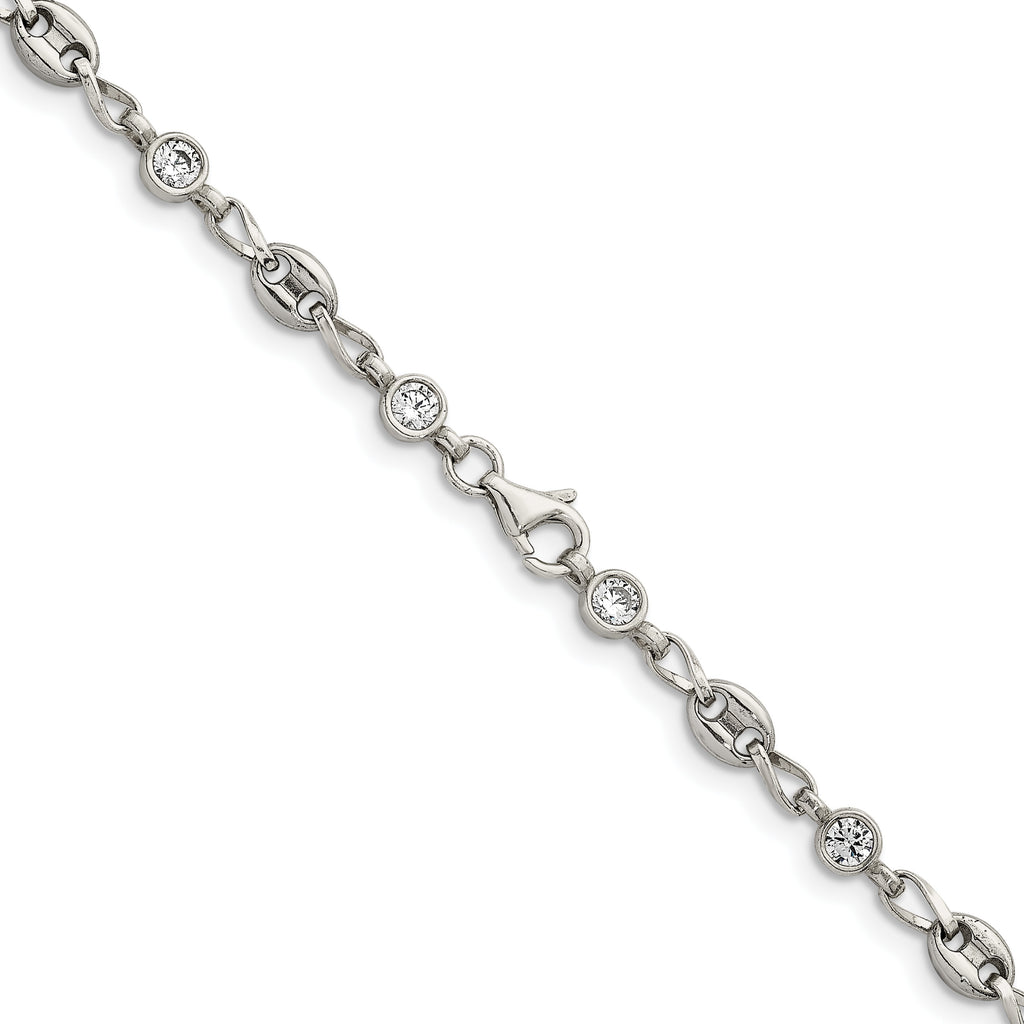 Polished Cubic Zirconia Anchor Stainless Steel Necklace 4.35mm