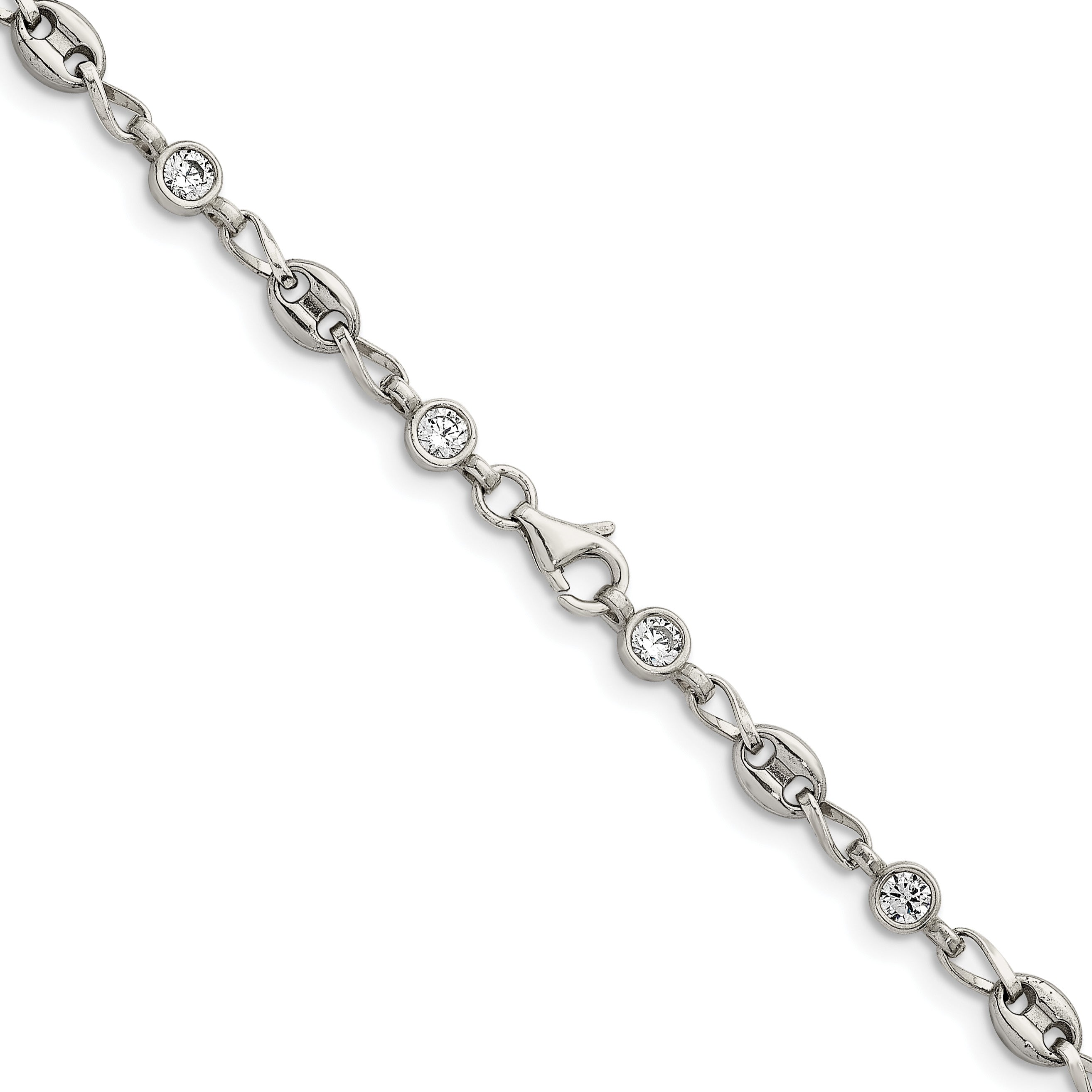 Polished Cubic Zirconia Anchor Stainless Steel Necklace 4.35mm