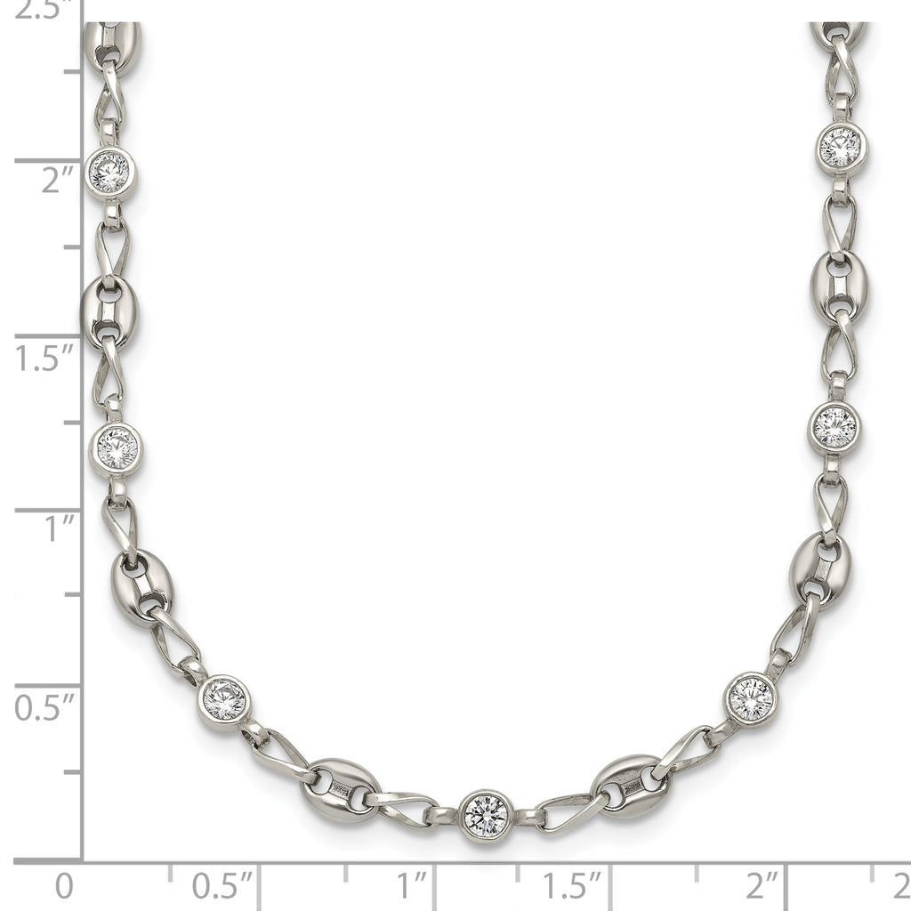 Polished Cubic Zirconia Anchor Stainless Steel Necklace 4.35mm