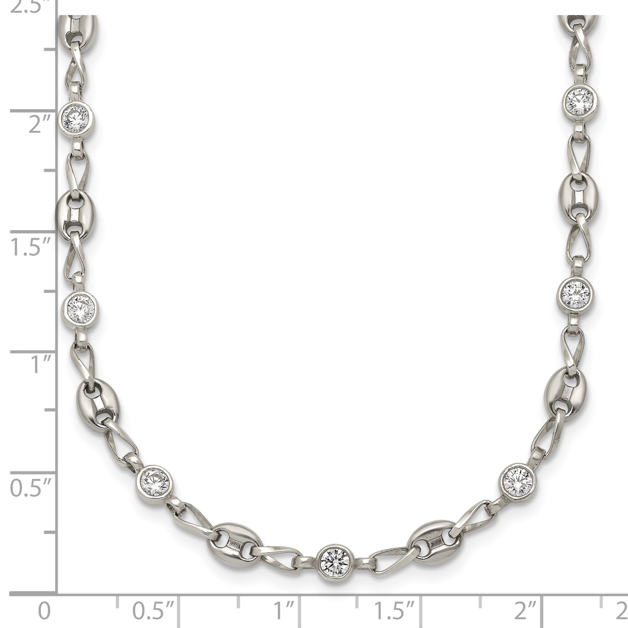 Polished Cubic Zirconia Anchor Stainless Steel Necklace 4.35mm