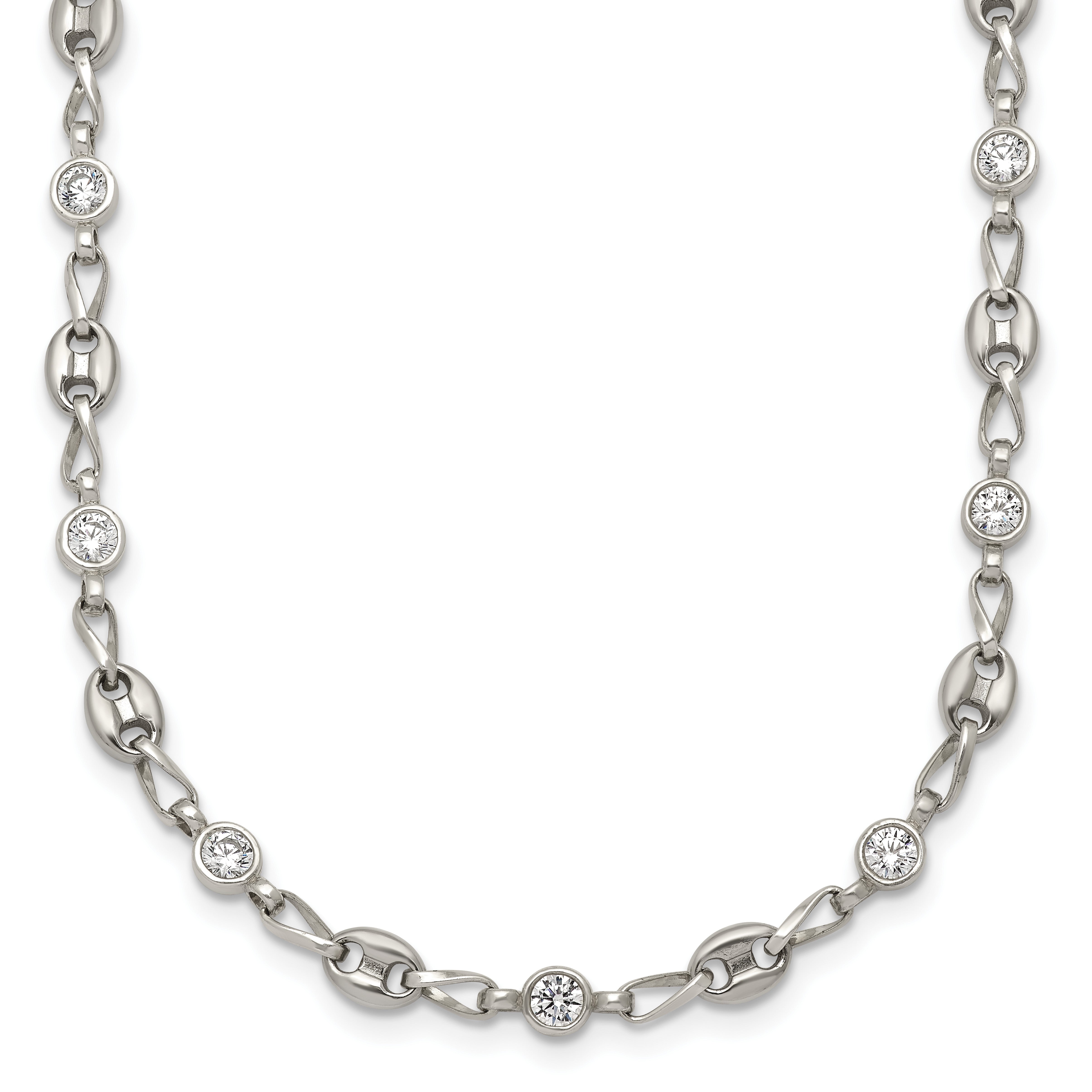 Polished Cubic Zirconia Anchor Stainless Steel Necklace 4.35mm Main image