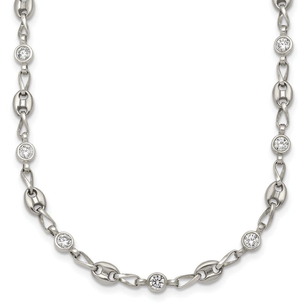 Polished Cubic Zirconia Anchor Stainless Steel Necklace 4.35mm