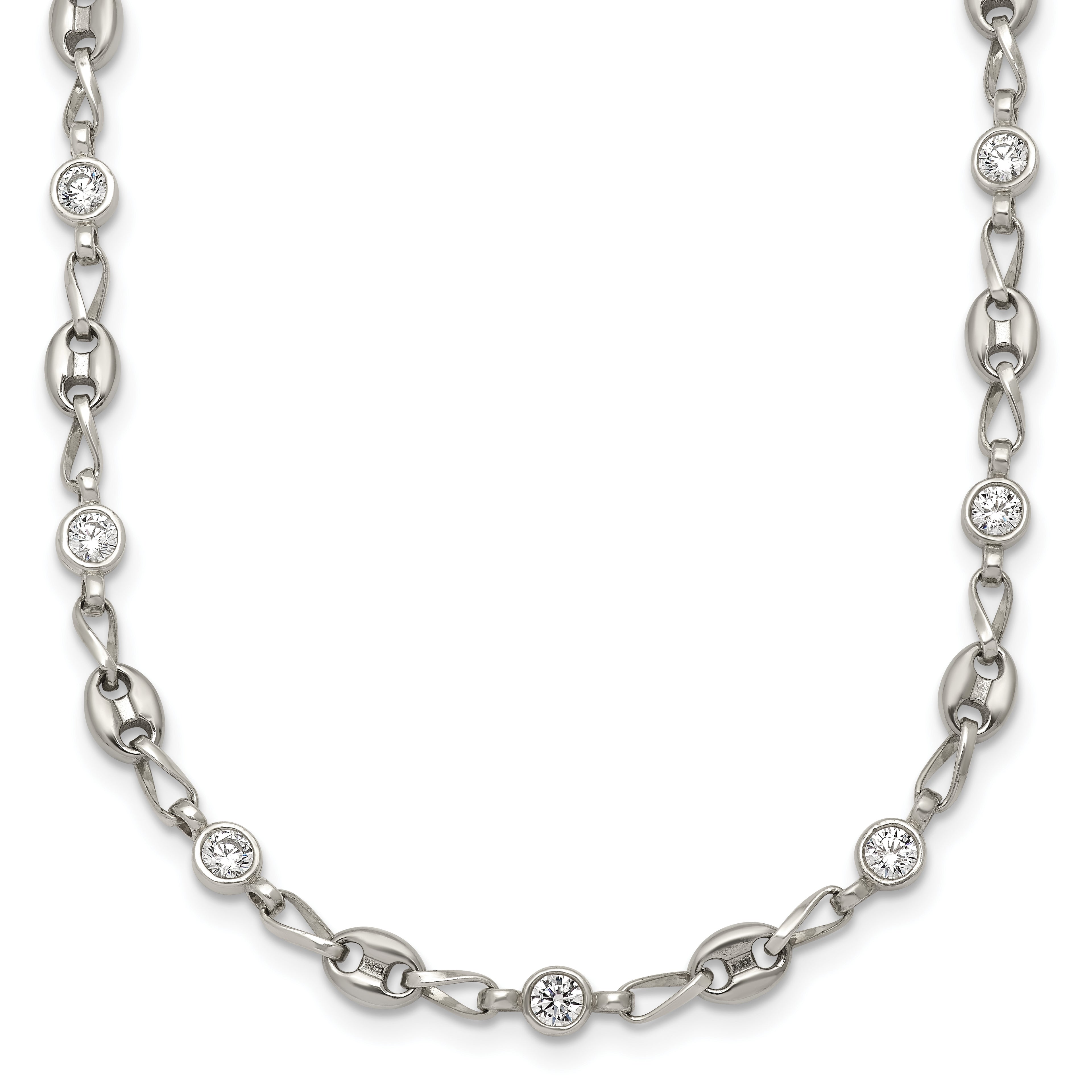 Polished Cubic Zirconia Anchor Stainless Steel Necklace 4.35mm