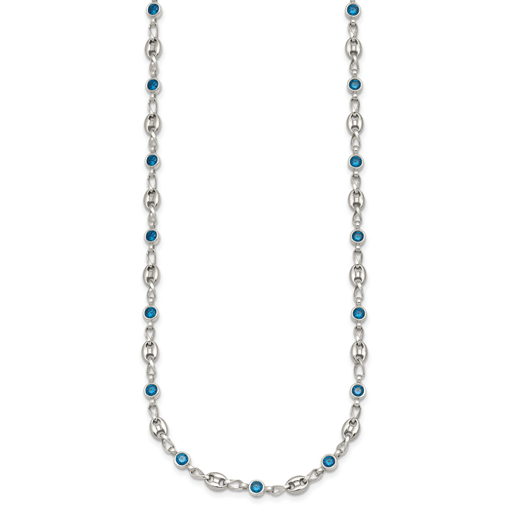 Polished Blue Cubic Zirconia Anchor Stainless Steel Necklace 4.35mm
