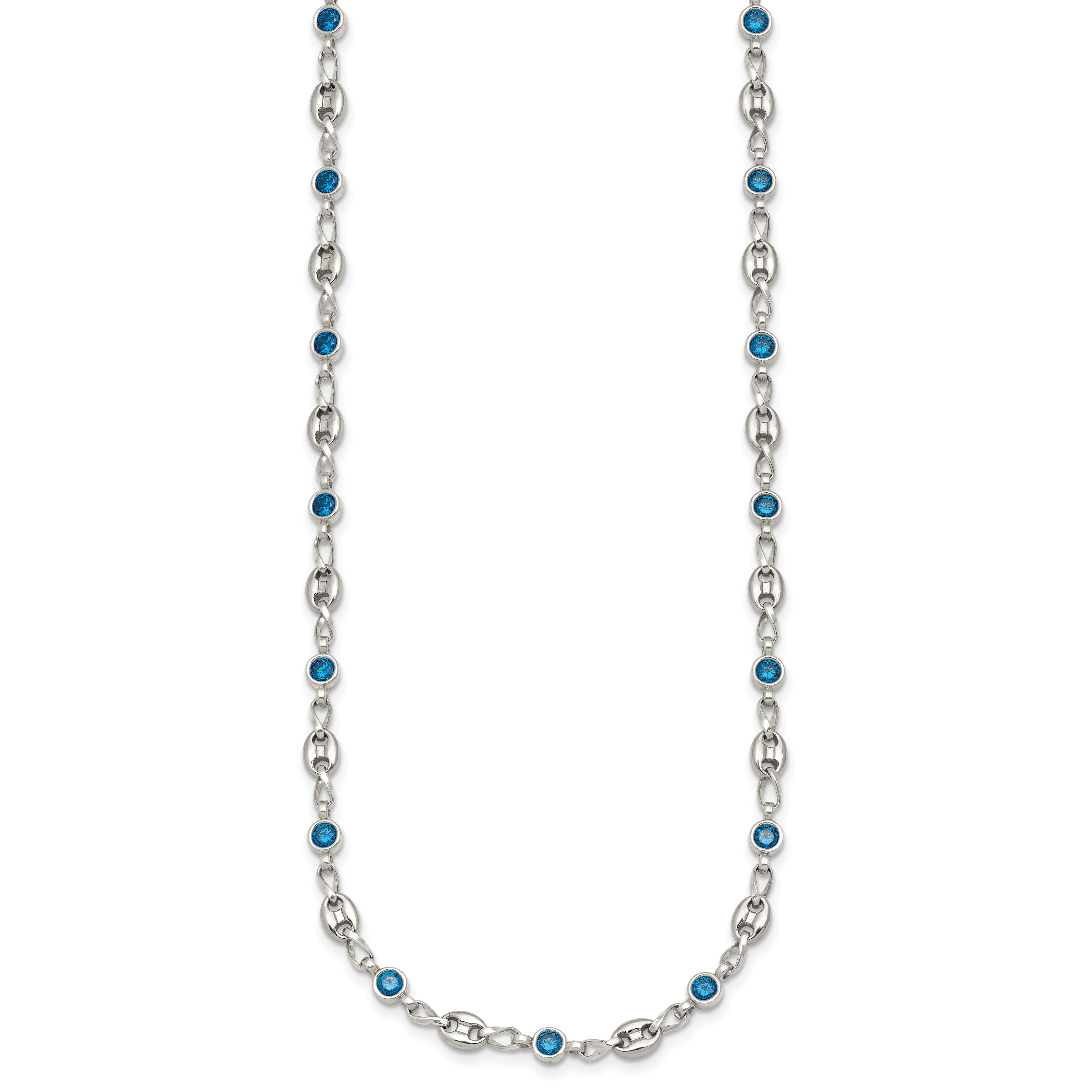 Polished Blue Cubic Zirconia Anchor Stainless Steel Necklace 4.35mm