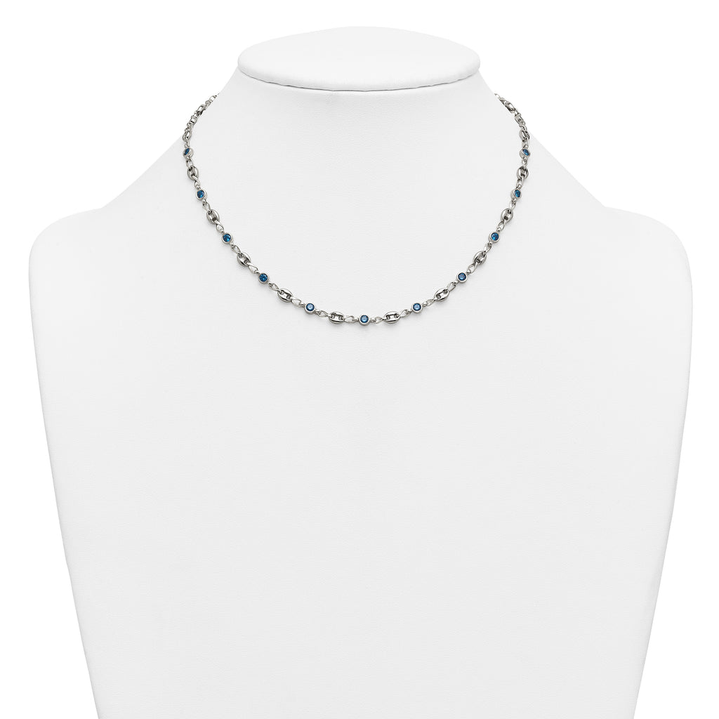 Polished Blue Cubic Zirconia Anchor Stainless Steel Necklace 4.35mm