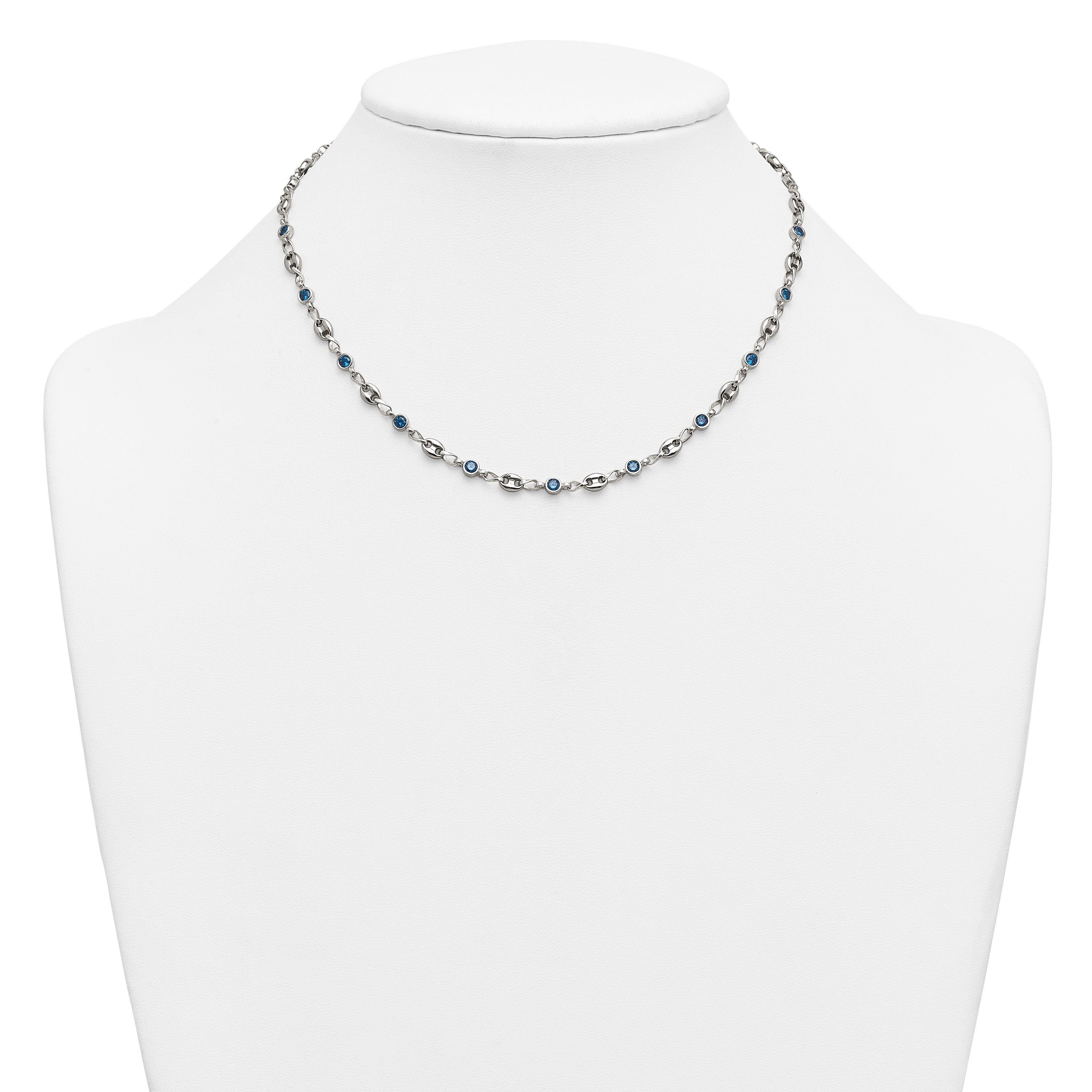 Polished Blue Cubic Zirconia Anchor Stainless Steel Necklace 4.35mm