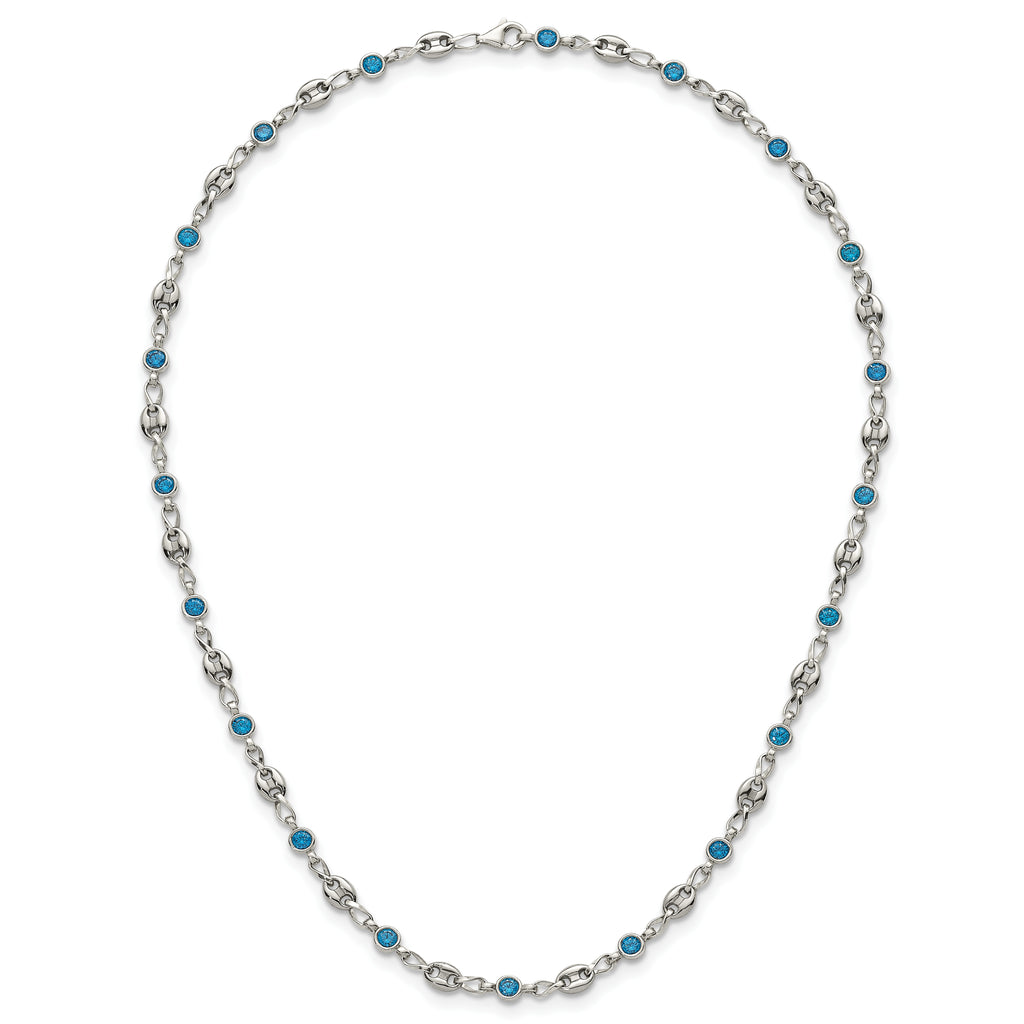 Polished Blue Cubic Zirconia Anchor Stainless Steel Necklace 4.35mm