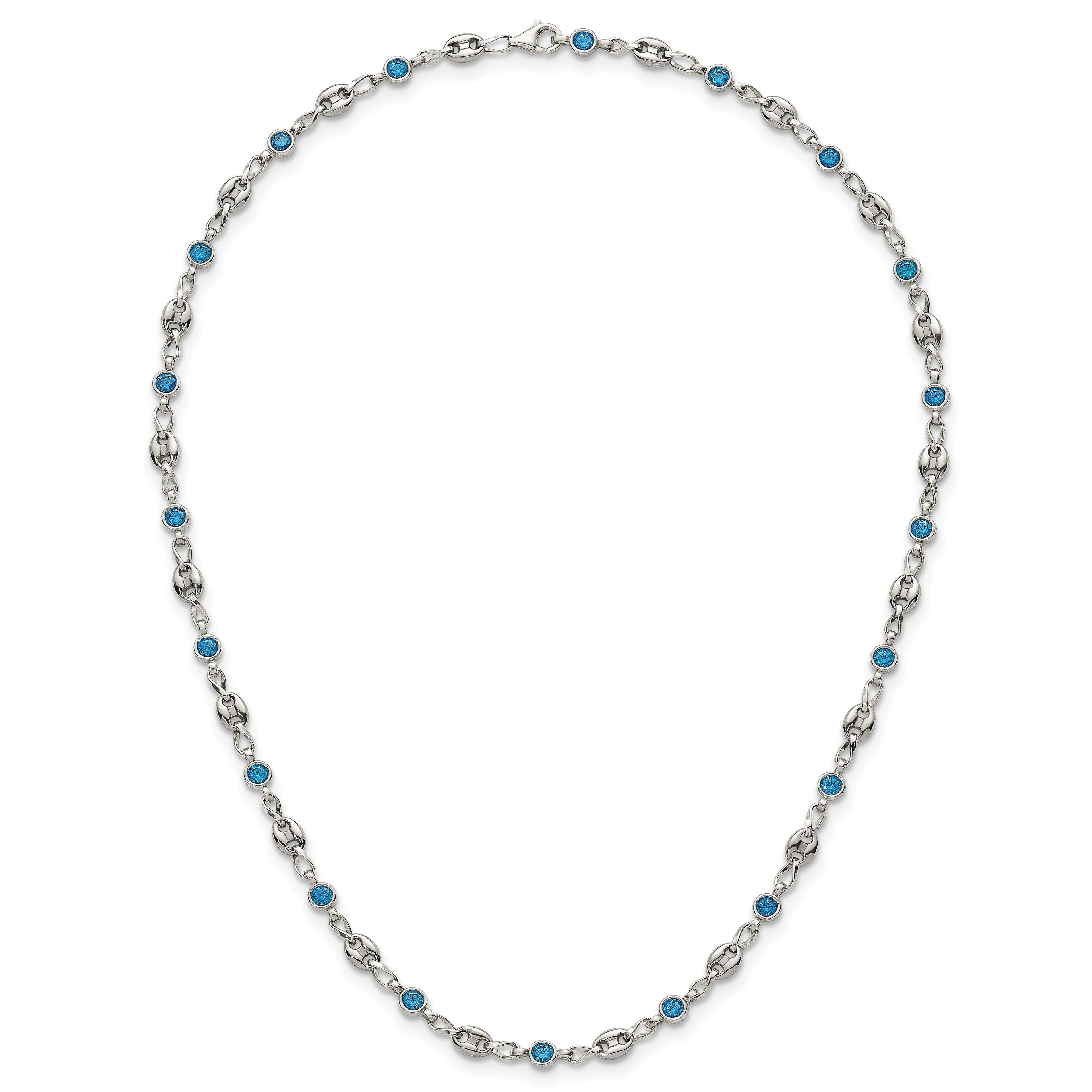 Polished Blue Cubic Zirconia Anchor Stainless Steel Necklace 4.35mm