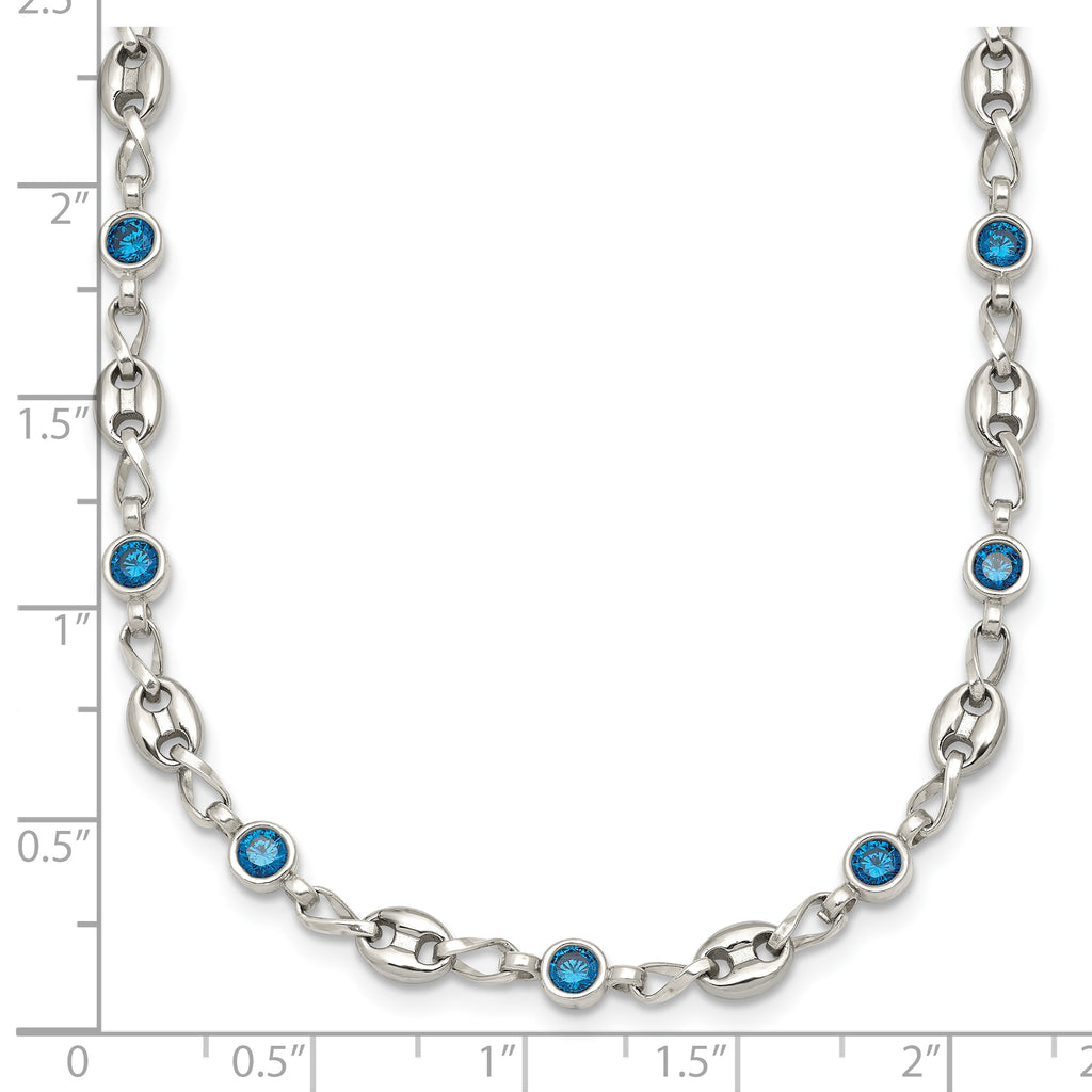 Polished Blue Cubic Zirconia Anchor Stainless Steel Necklace 4.35mm