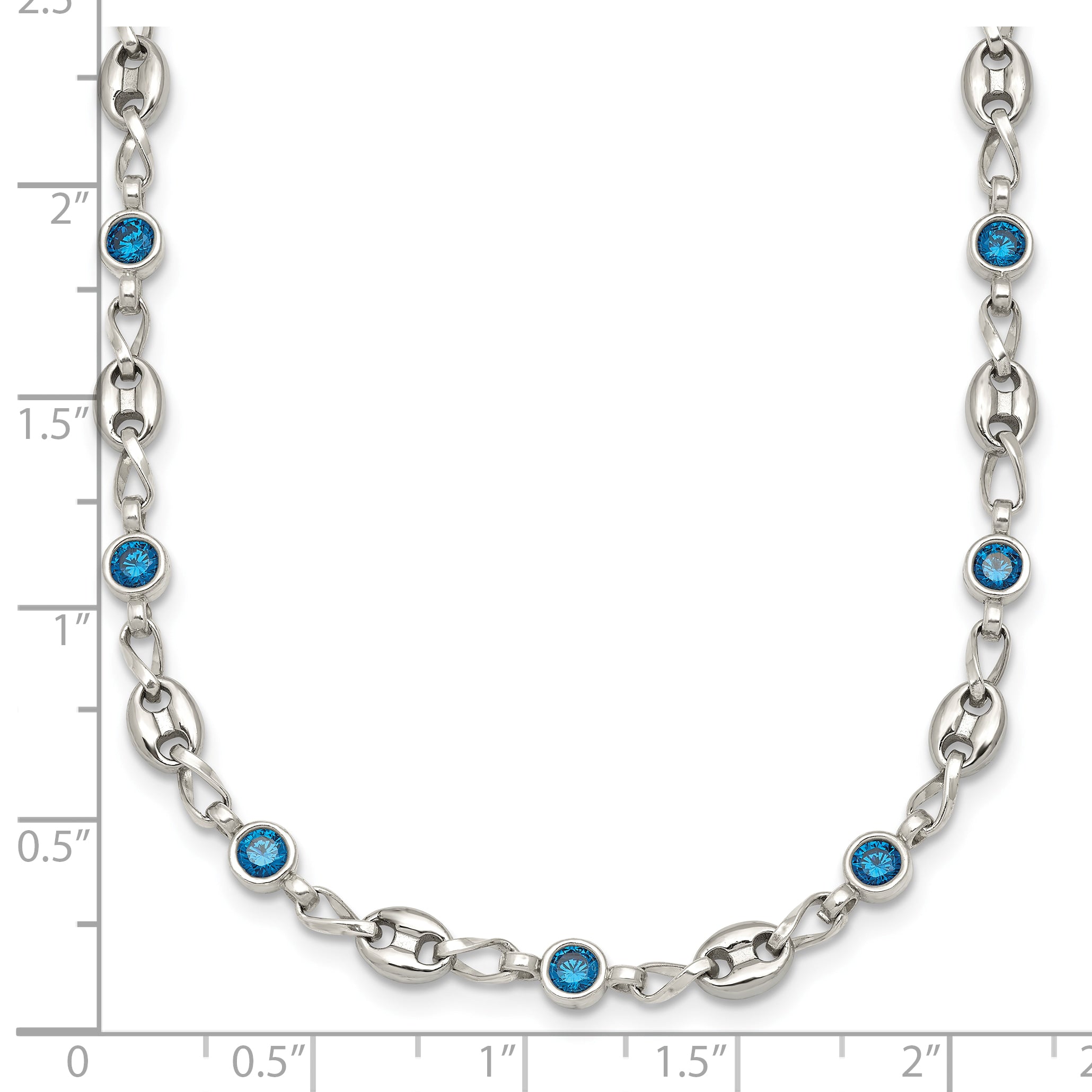 Polished Blue Cubic Zirconia Anchor Stainless Steel Necklace 4.35mm
