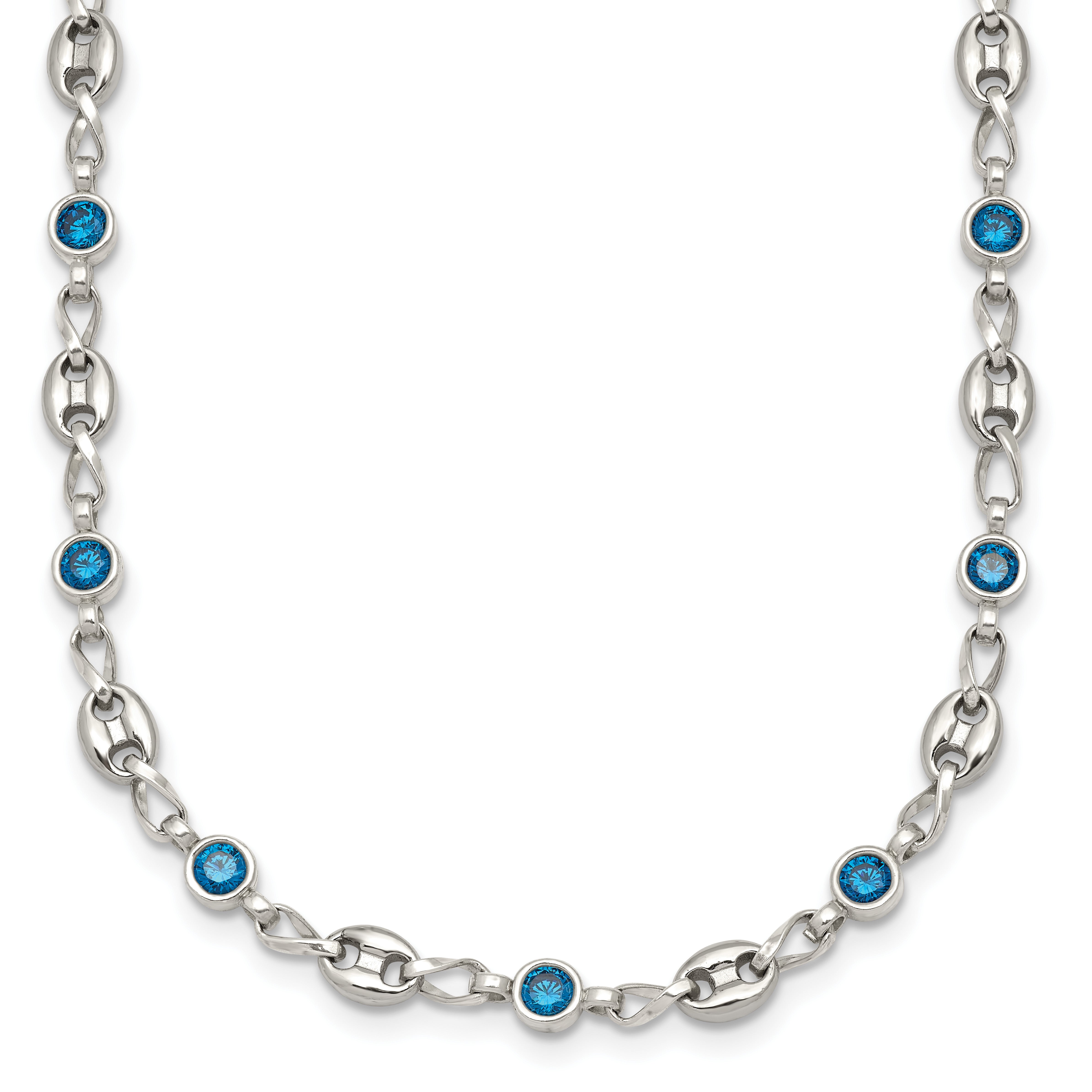 Polished Blue Cubic Zirconia Anchor Stainless Steel Necklace 4.35mm Main image