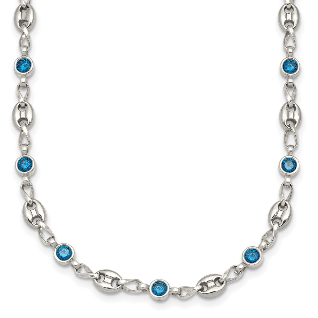Polished Blue Cubic Zirconia Anchor Stainless Steel Necklace 4.35mm