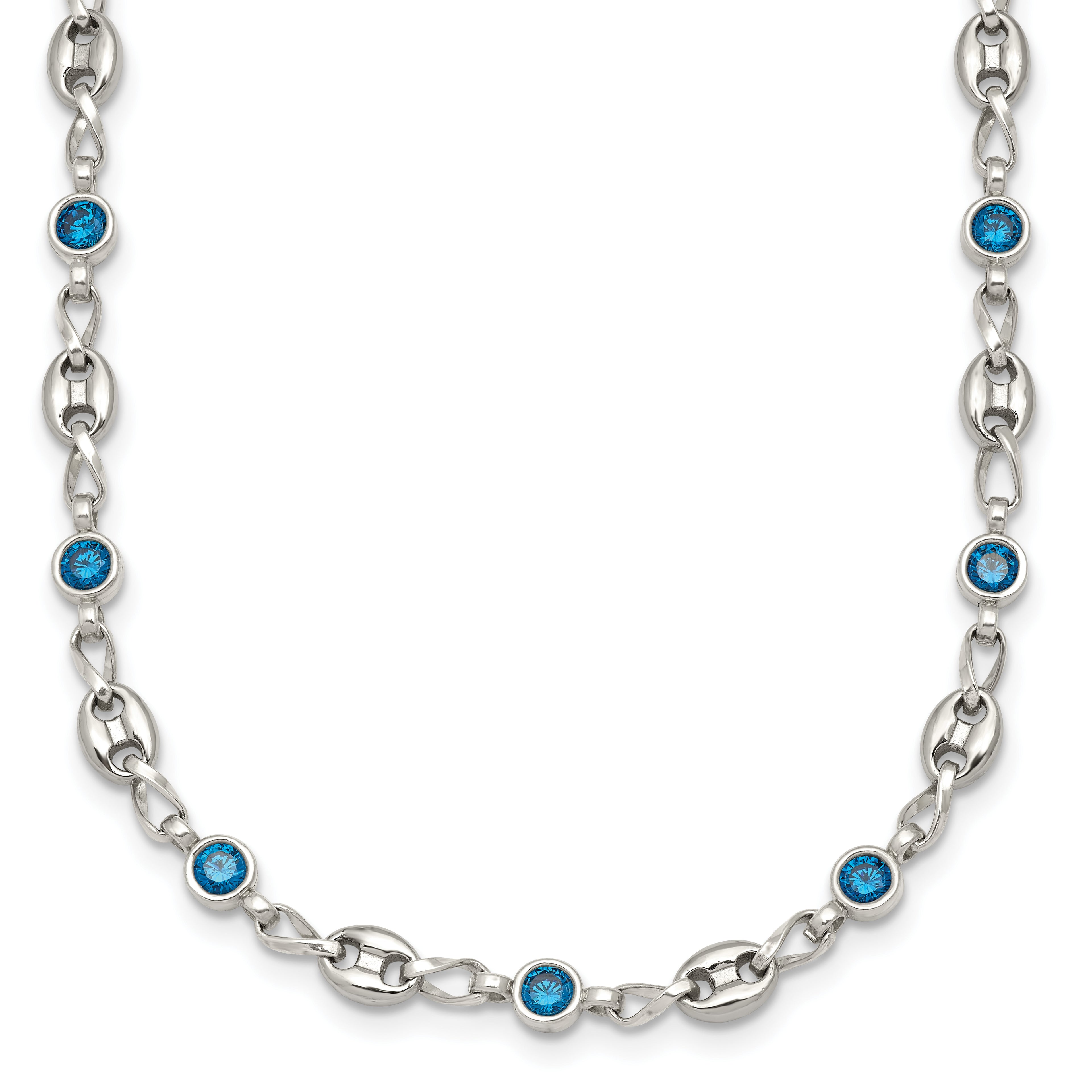 Polished Blue Cubic Zirconia Anchor Stainless Steel Necklace 4.35mm