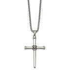 Antiqued Cross Stainless Steel Rolo Chain Necklace 24in