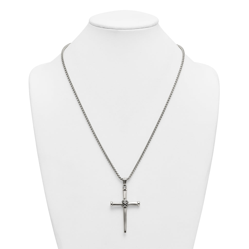 Antiqued Cross Stainless Steel Rolo Chain Necklace 24in