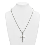 Antiqued Cross Stainless Steel Rolo Chain Necklace 24in