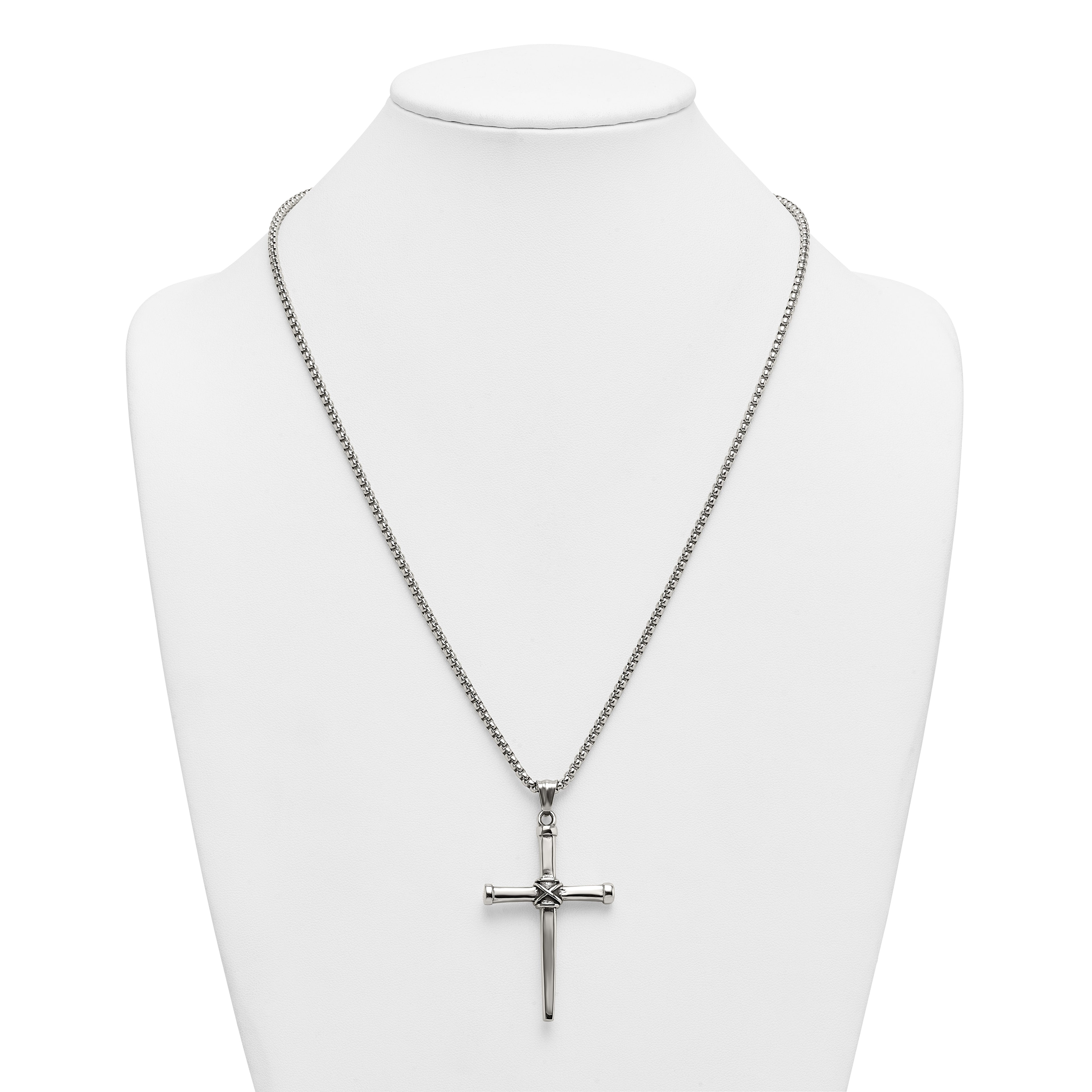 Antiqued Cross Stainless Steel Rolo Chain Necklace 24in