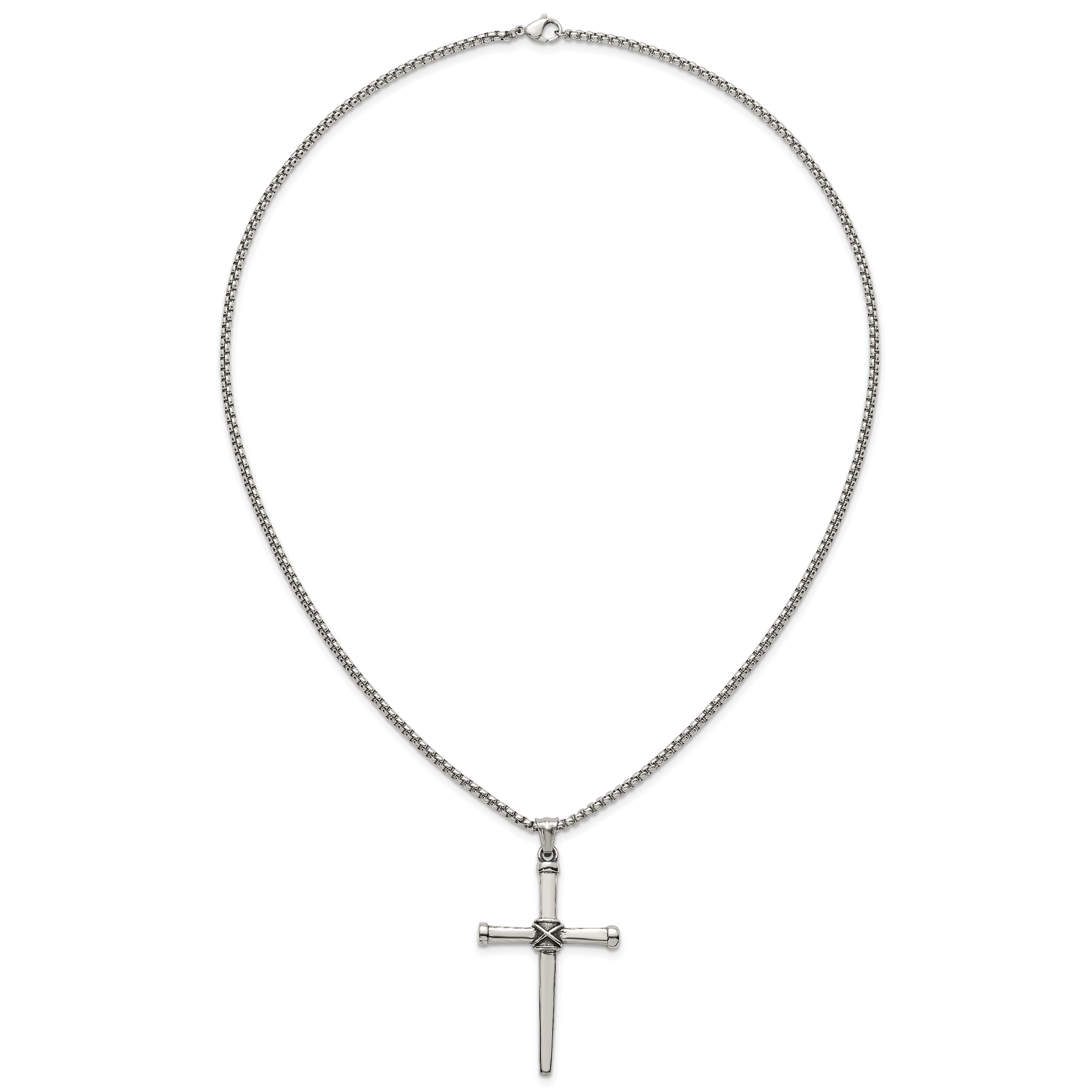 Antiqued Cross Stainless Steel Rolo Chain Necklace 24in