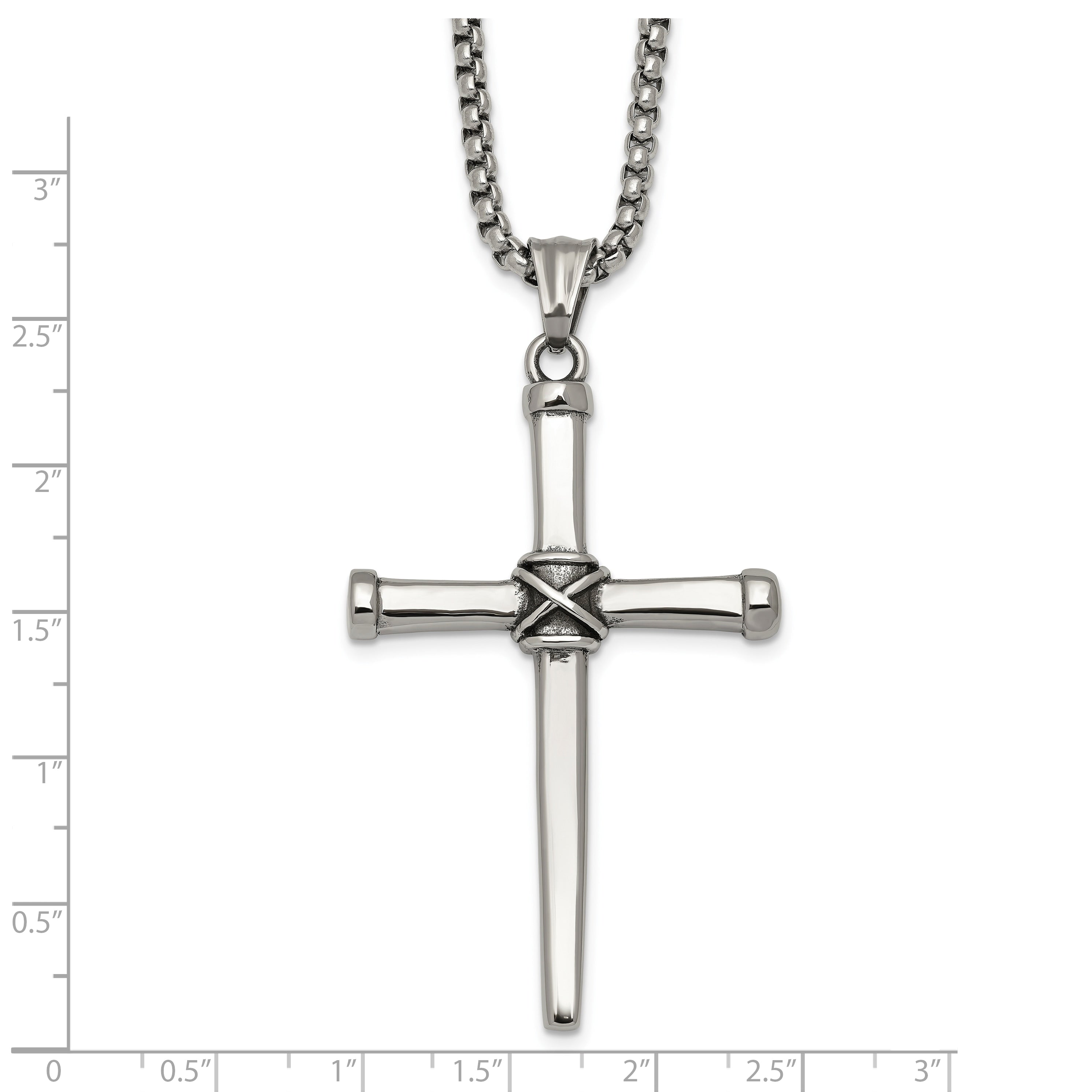 Antiqued Cross Stainless Steel Rolo Chain Necklace 24in