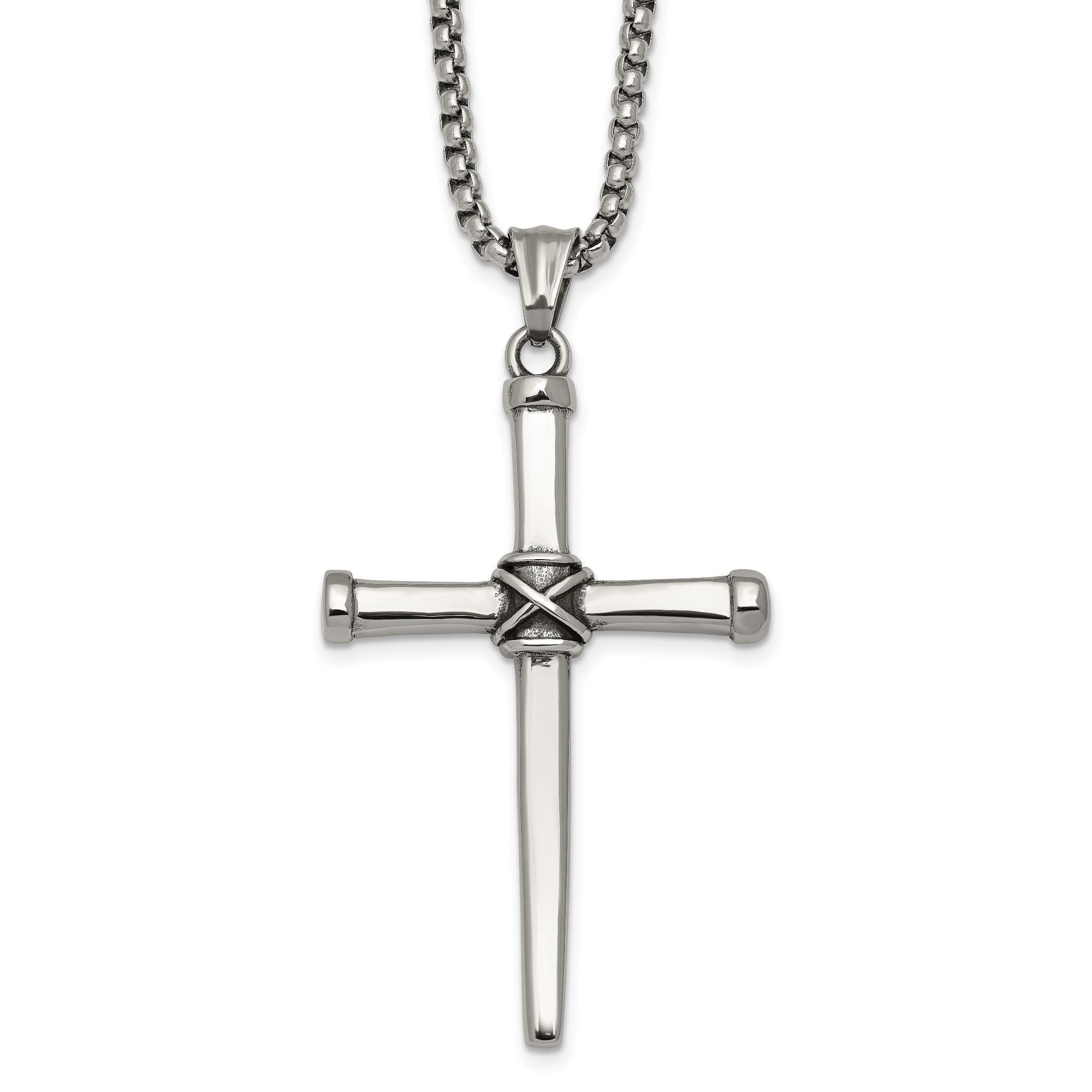 Antiqued Cross Stainless Steel Rolo Chain Necklace 24in Main image