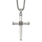 Antiqued Cross Stainless Steel Rolo Chain Necklace 24in