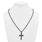 Black Ion-Plated Polished Cross Stainless Steel Rolo Chain Necklace 24in