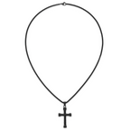 Black Ion-Plated Polished Cross Stainless Steel Rolo Chain Necklace 24in