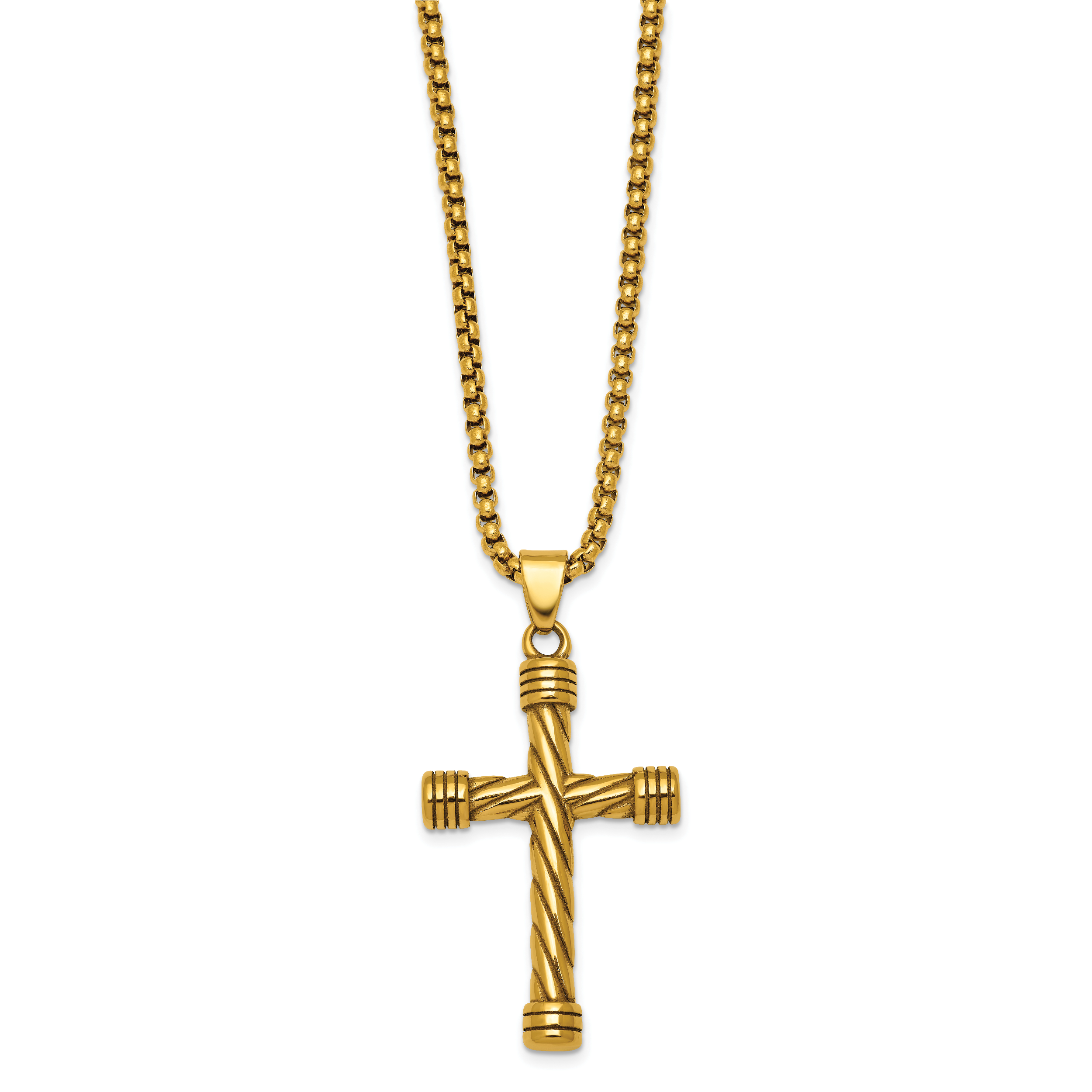 Gold-Tone Polished Cross Stainless Steel Rolo Chain Necklace 24in Secondary image