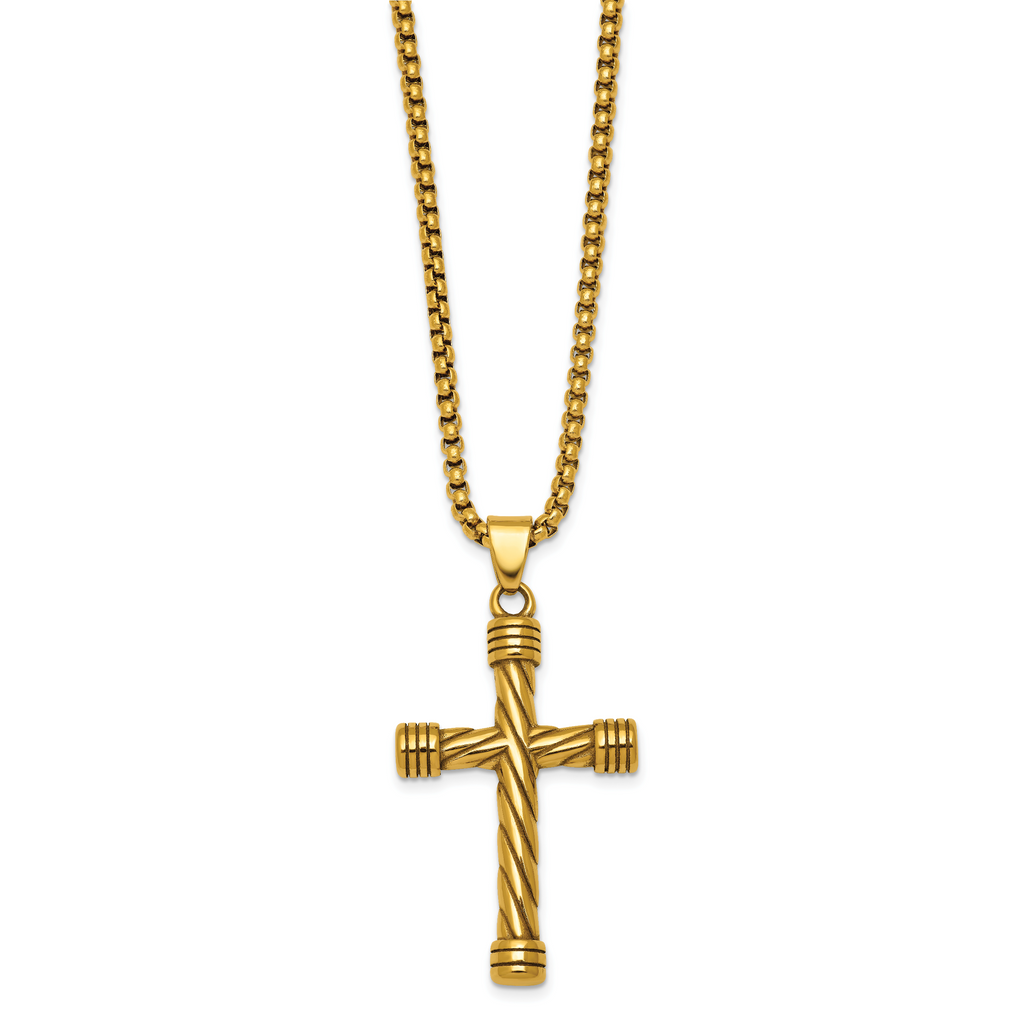Gold-Tone Polished Cross Stainless Steel Rolo Chain Necklace 24in