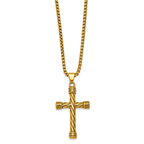 Gold-Tone Polished Cross Stainless Steel Rolo Chain Necklace 24in