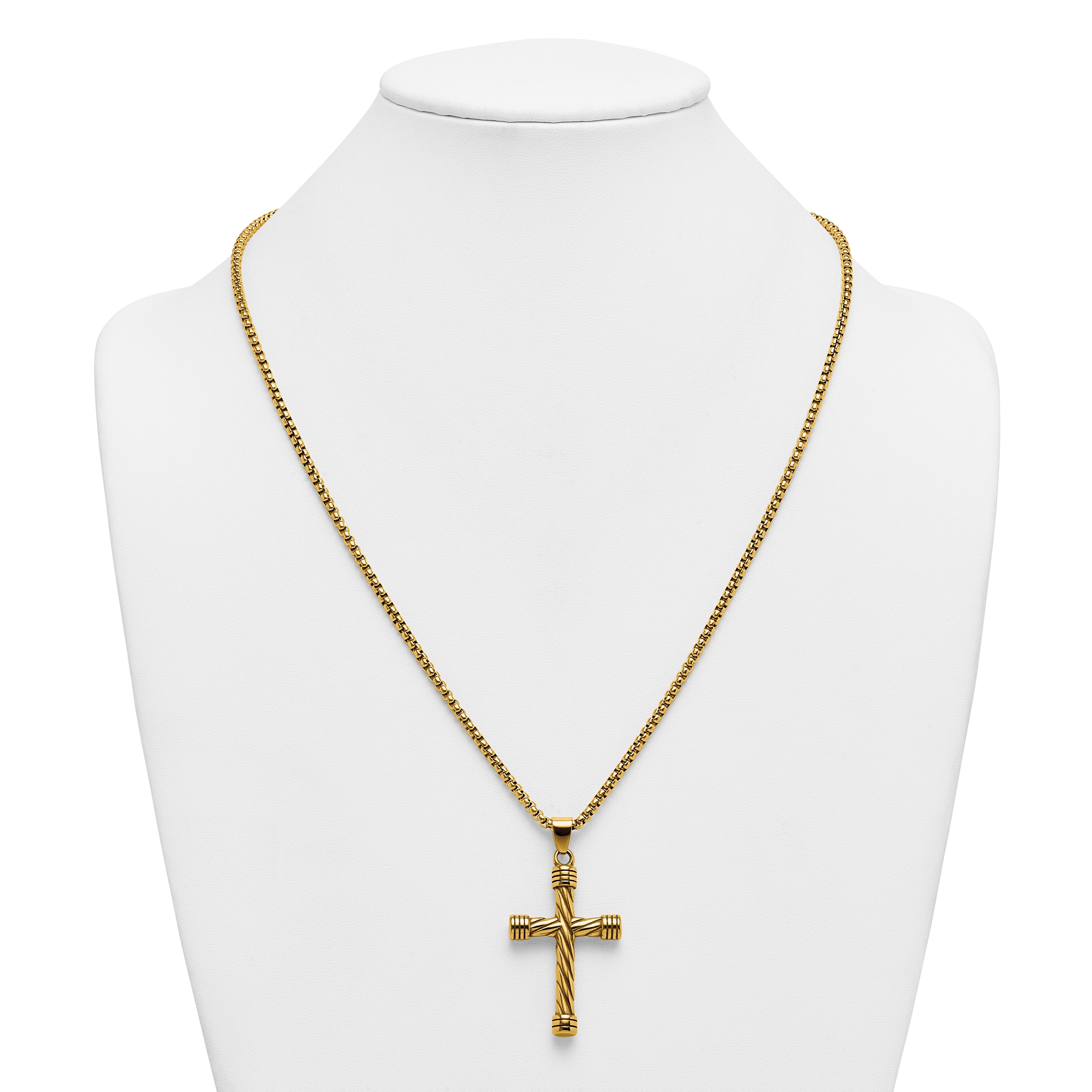Gold-Tone Polished Cross Stainless Steel Rolo Chain Necklace 24in