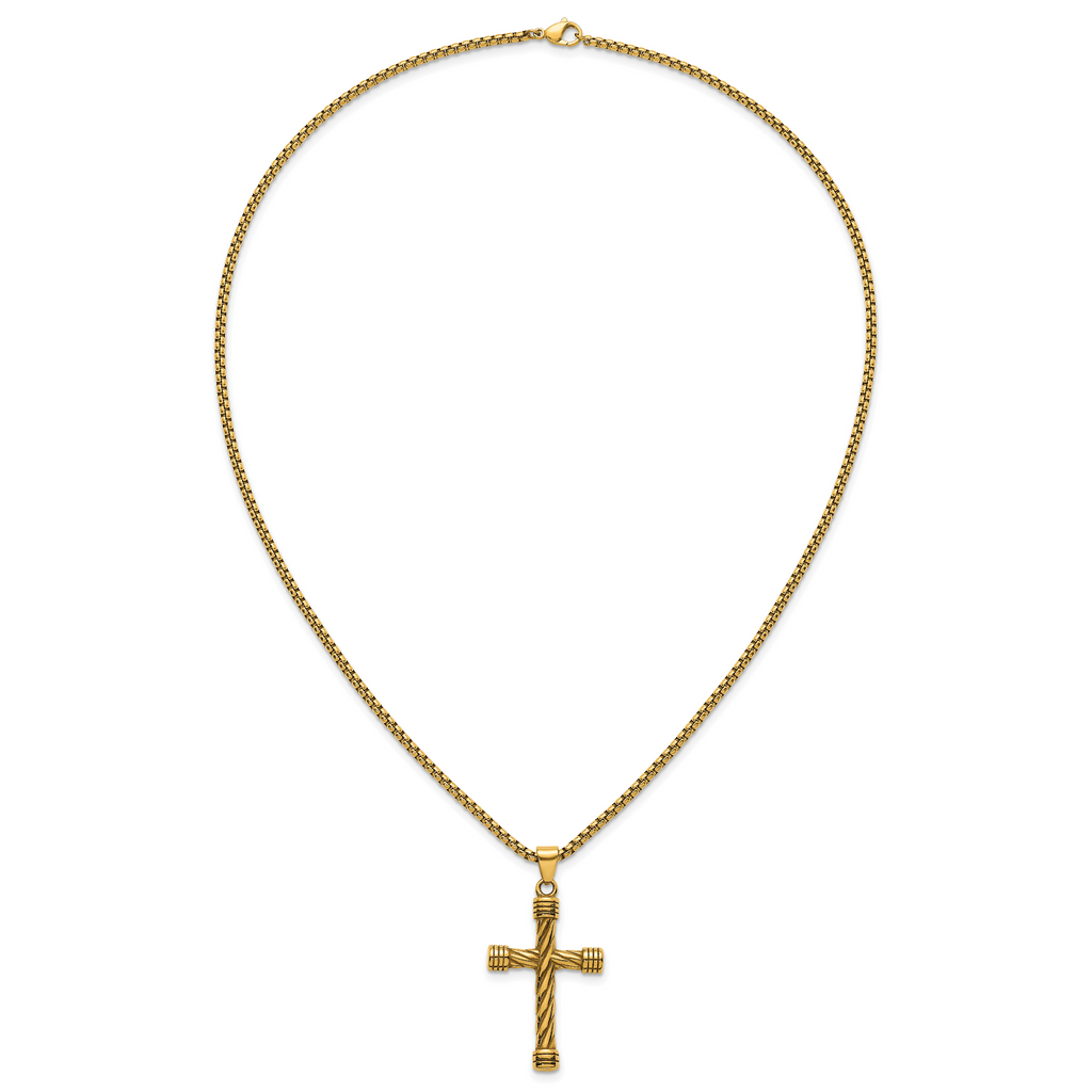 Gold-Tone Polished Cross Stainless Steel Rolo Chain Necklace 24in