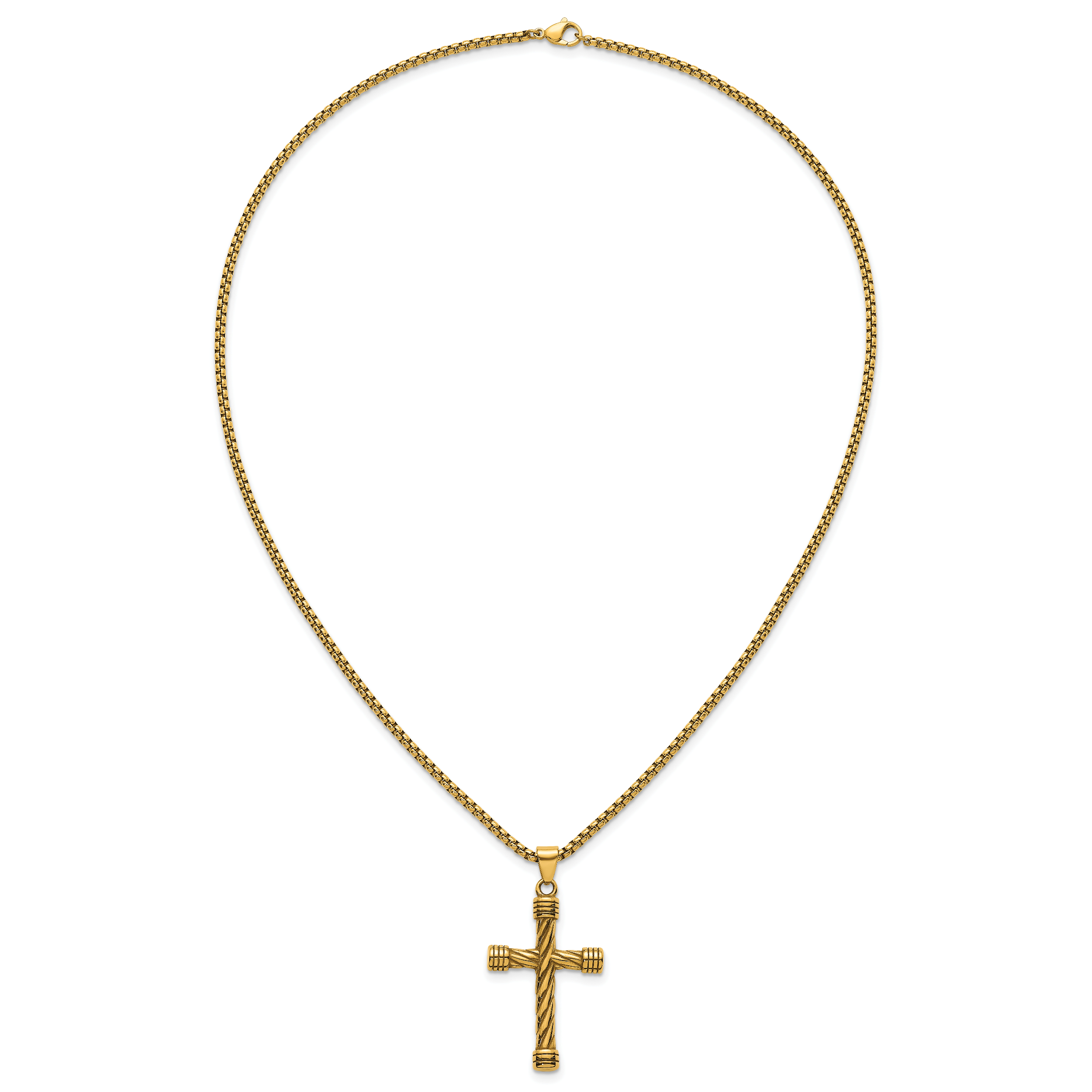 Gold-Tone Polished Cross Stainless Steel Rolo Chain Necklace 24in