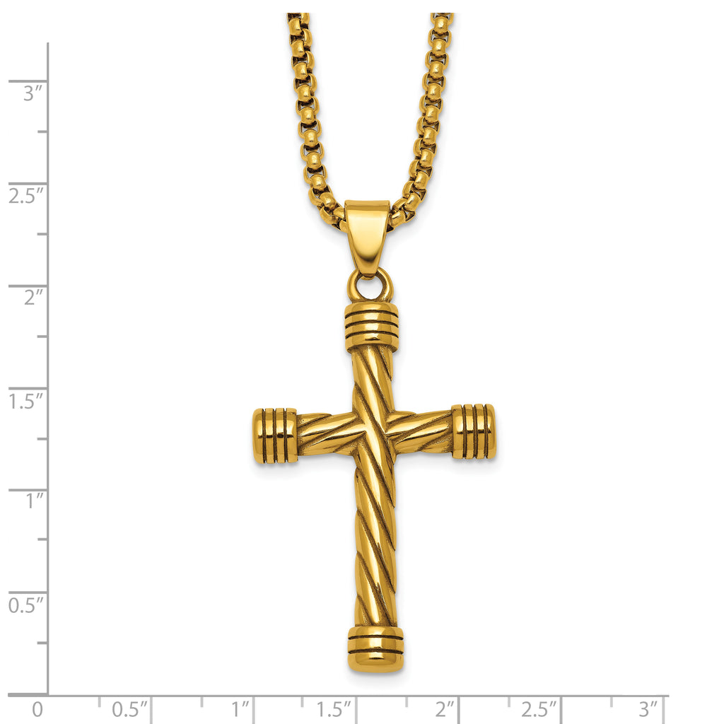 Gold-Tone Polished Cross Stainless Steel Rolo Chain Necklace 24in