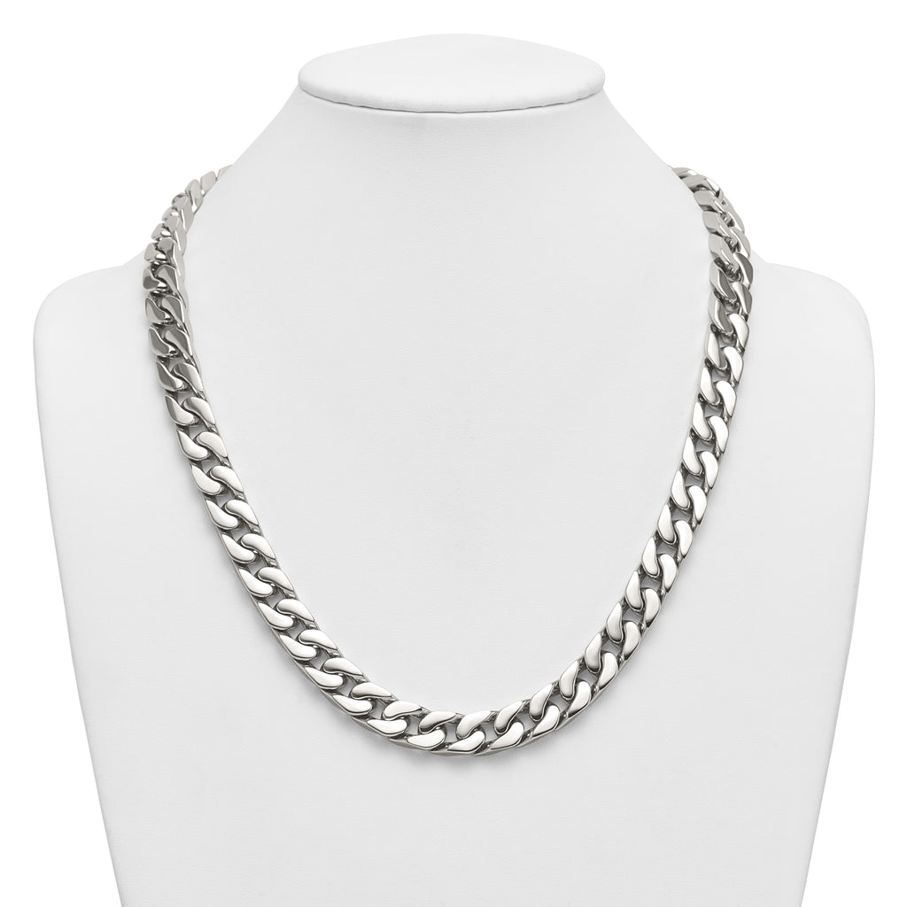 Polished Cubic Zirconia Stainless Steel Cable Chain Necklace 12mm