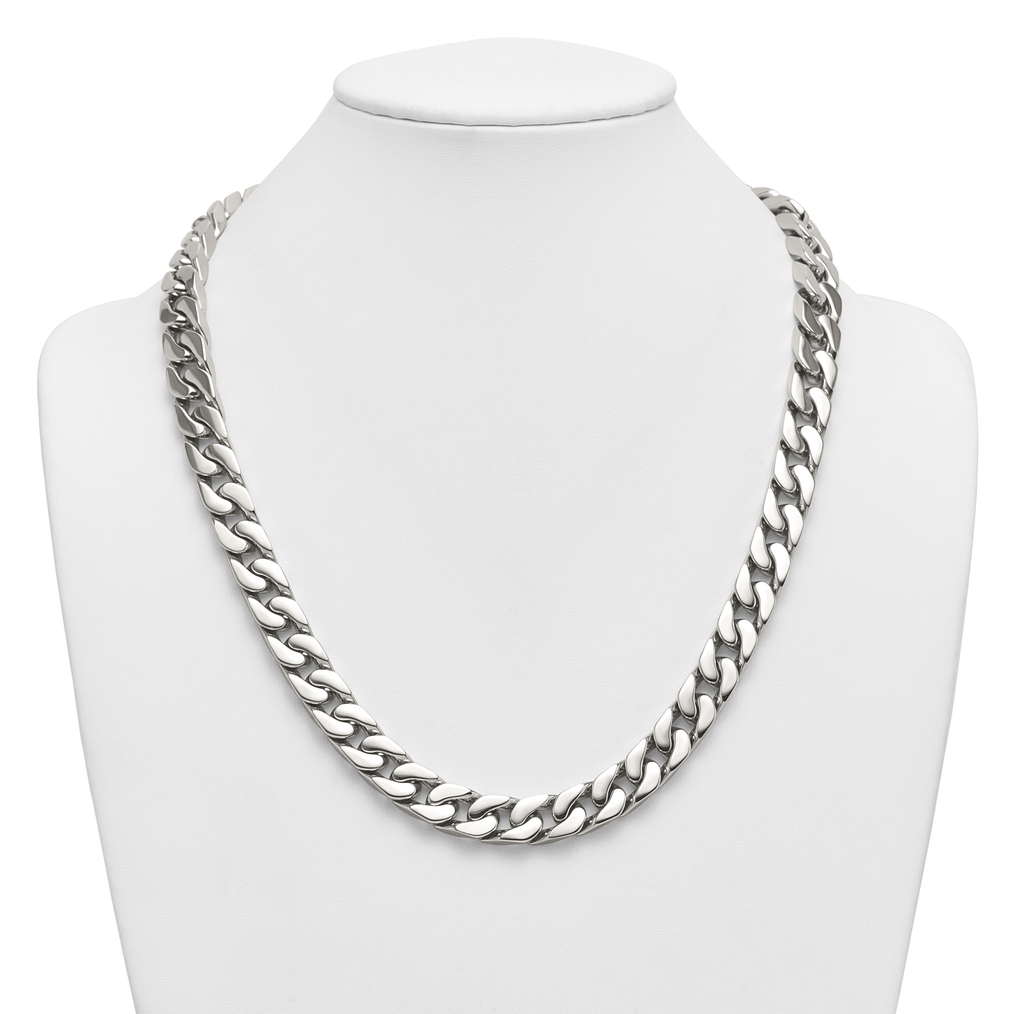 Polished Cubic Zirconia Stainless Steel Cable Chain Necklace 12mm