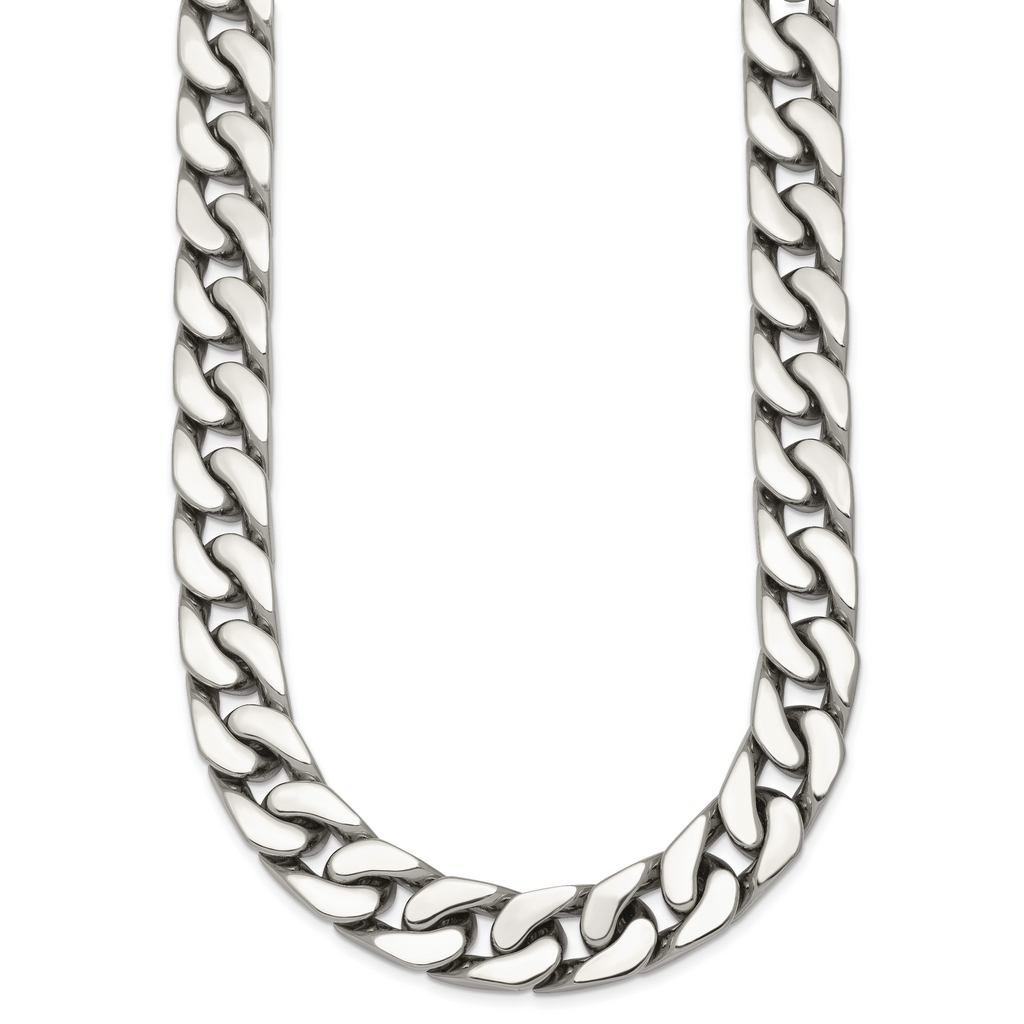 Polished Cubic Zirconia Stainless Steel Cable Chain Necklace 12mm