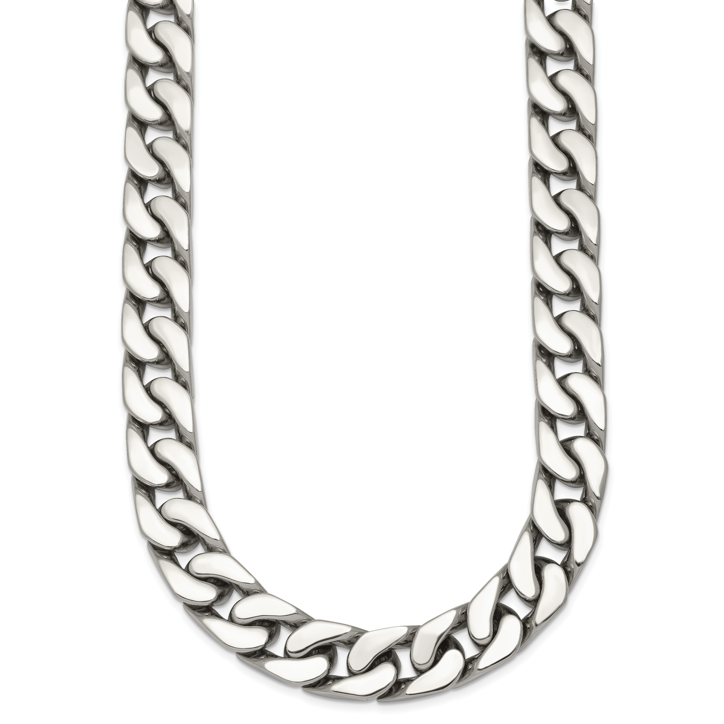 Polished Cubic Zirconia Stainless Steel Cable Chain Necklace 12mm