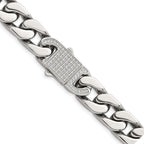 Polished Cubic Zirconia Stainless Steel Cable Chain Necklace 12mm