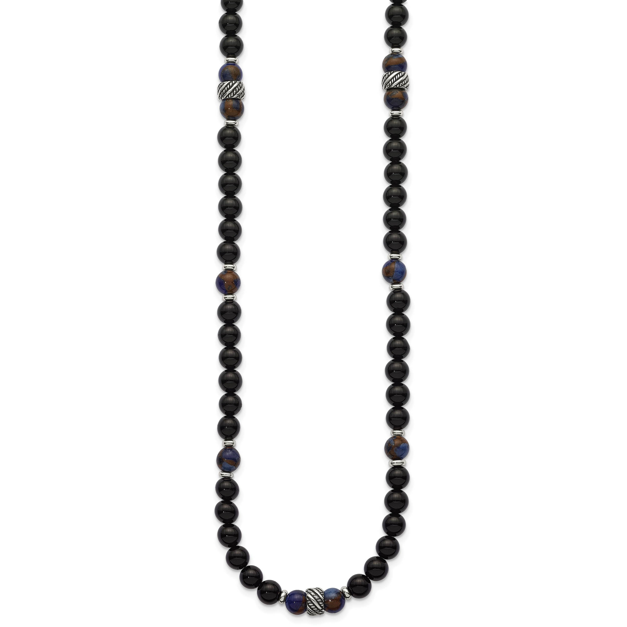 Antiqued Multi-color Onyx Stainless Steel Necklace