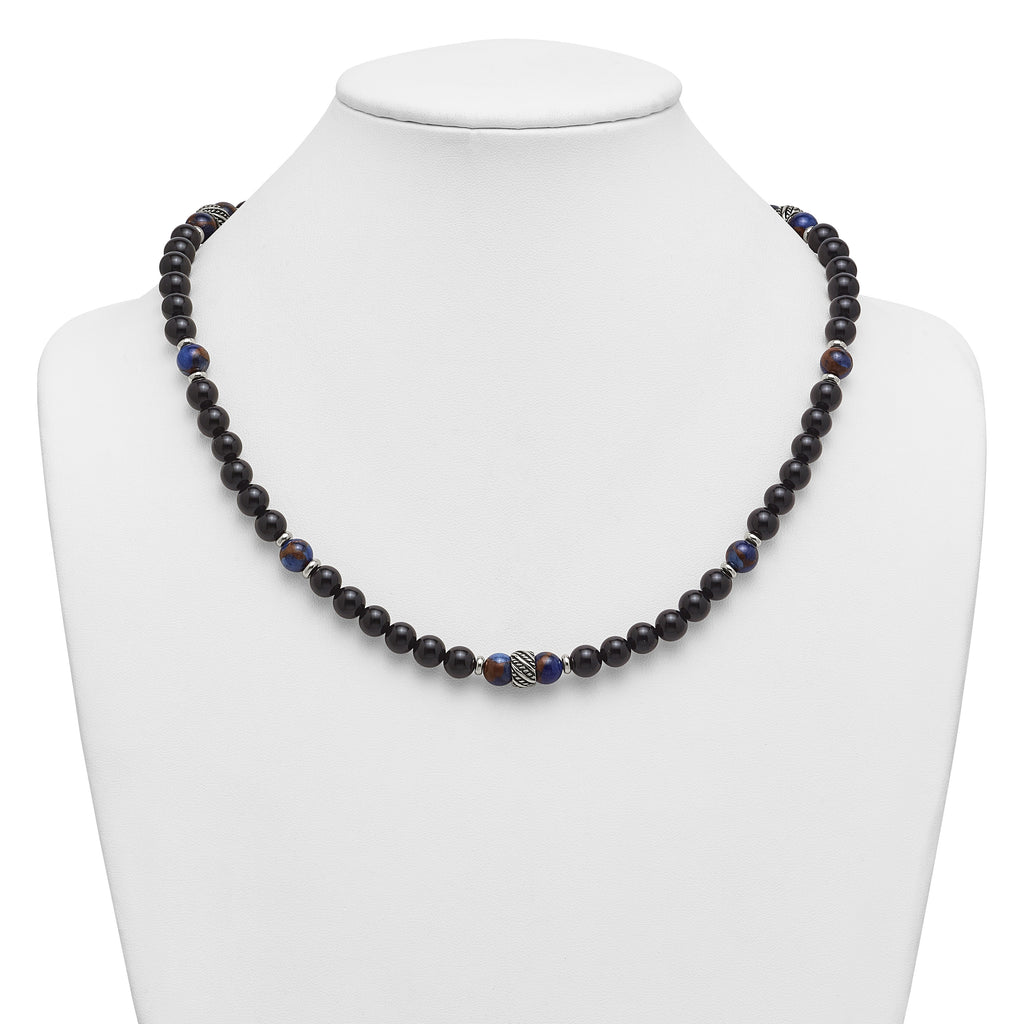 Antiqued Multi-color Onyx Stainless Steel Necklace