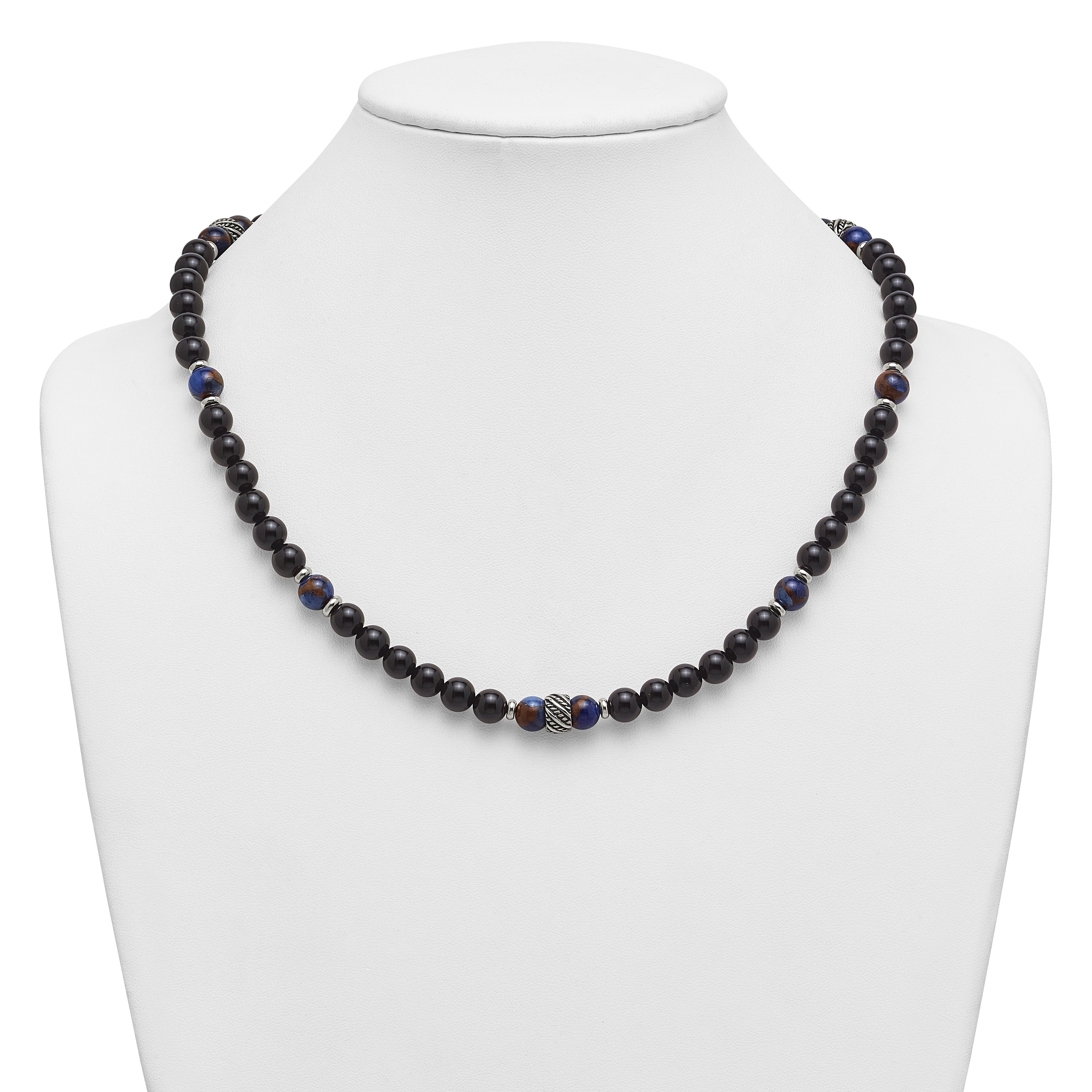 Antiqued Multi-color Onyx Stainless Steel Necklace