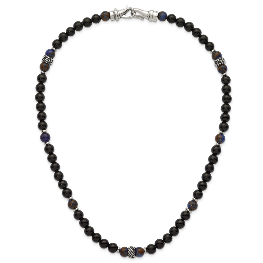 Antiqued Multi-color Onyx Stainless Steel Necklace