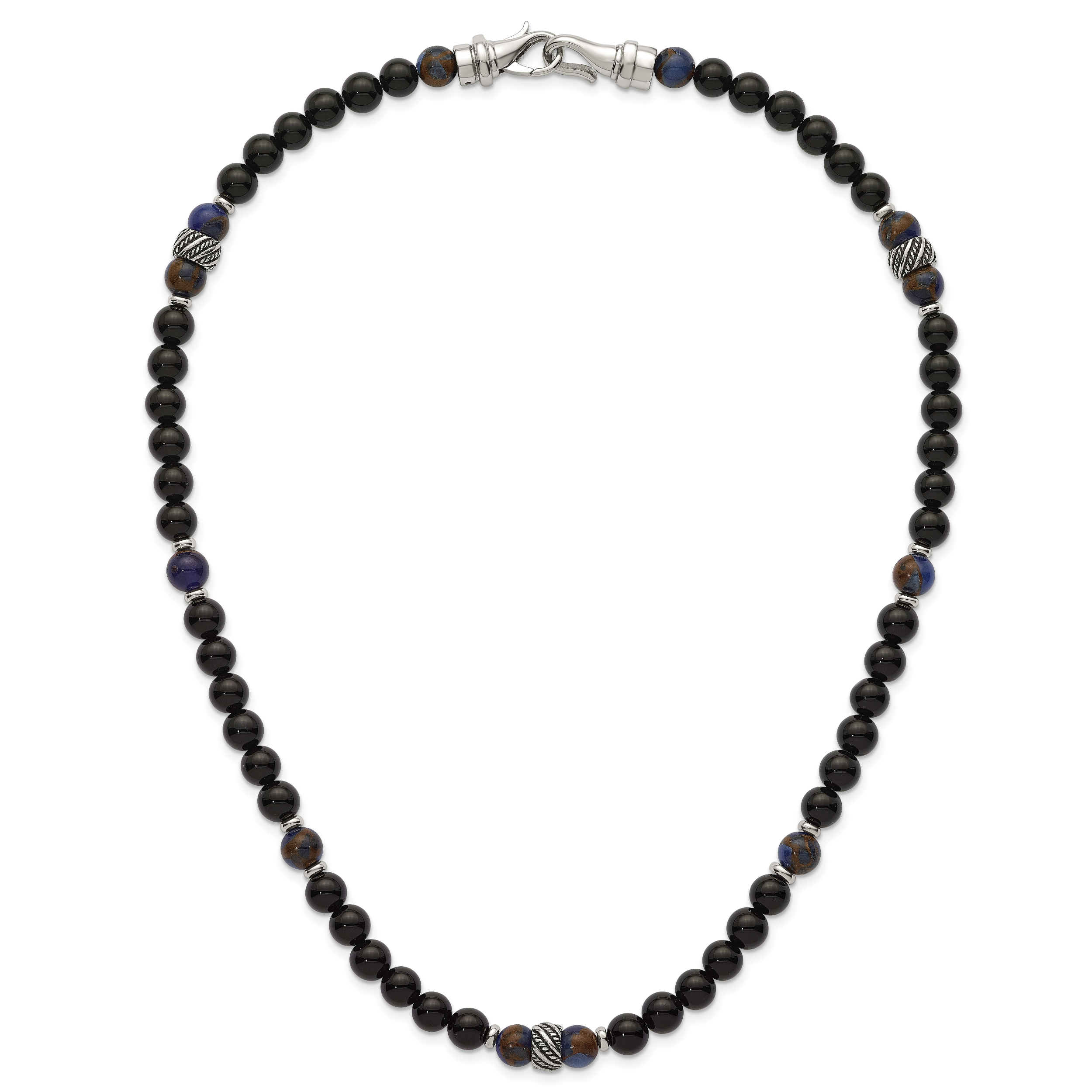 Antiqued Multi-color Onyx Stainless Steel Necklace