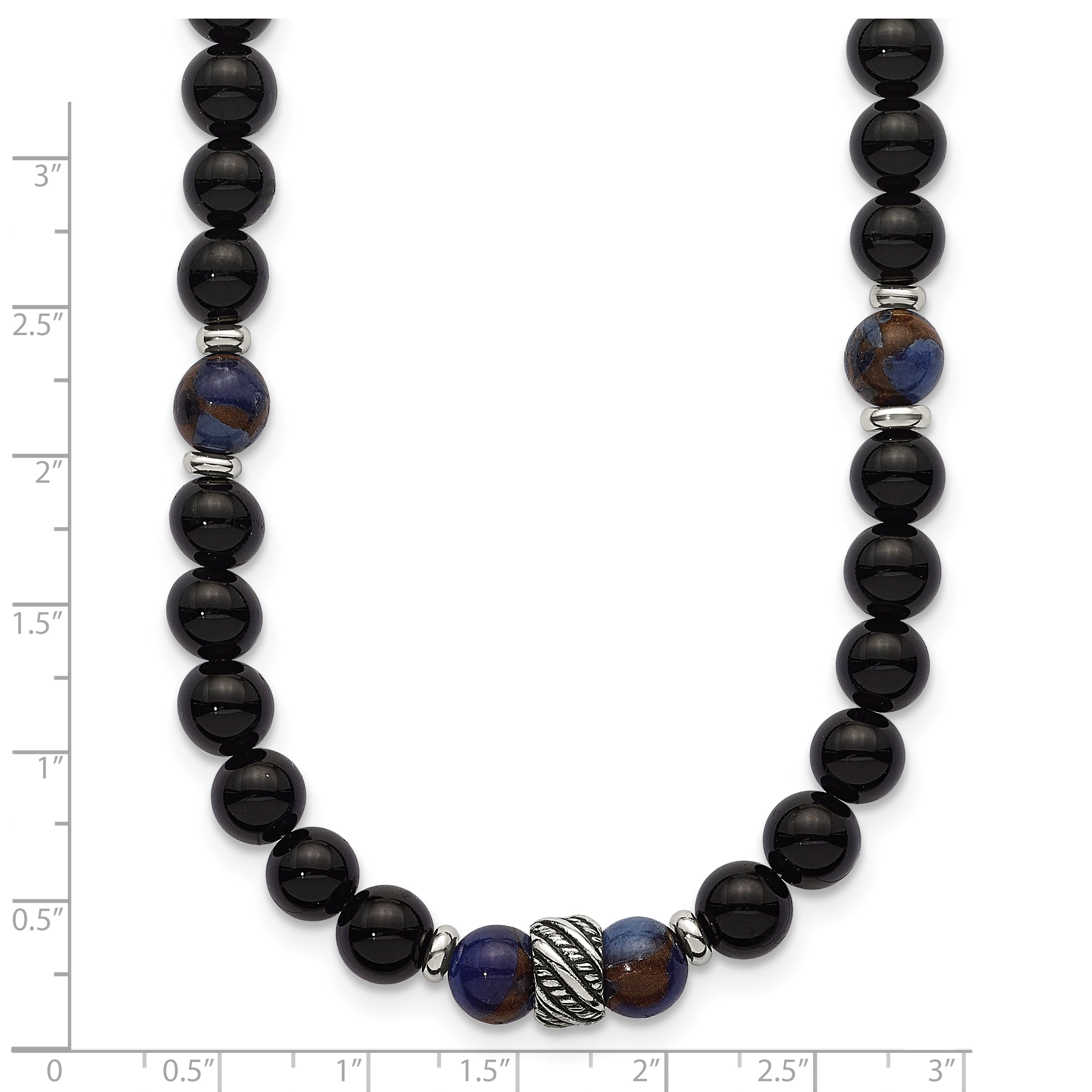 Antiqued Multi-color Onyx Stainless Steel Necklace